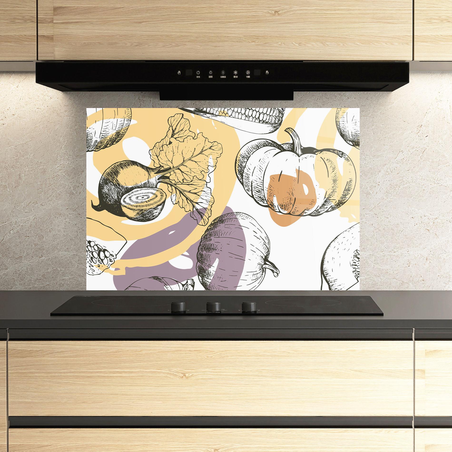 Panou Sticla Bucatarie Cream Vegetables Art mockup 3