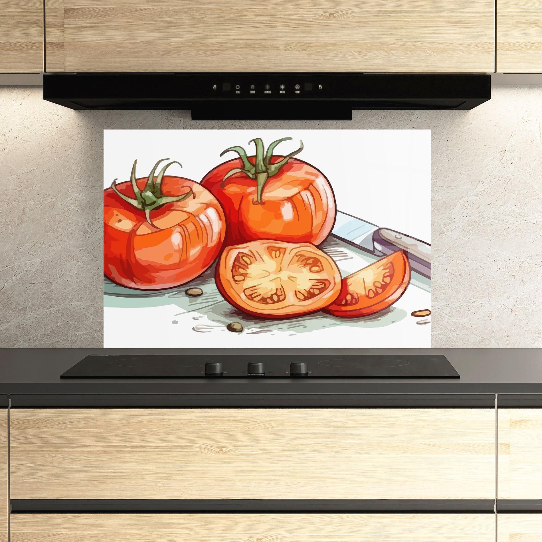 Panou Sticla Bucatarie Drawing Tomato Art mockup 3