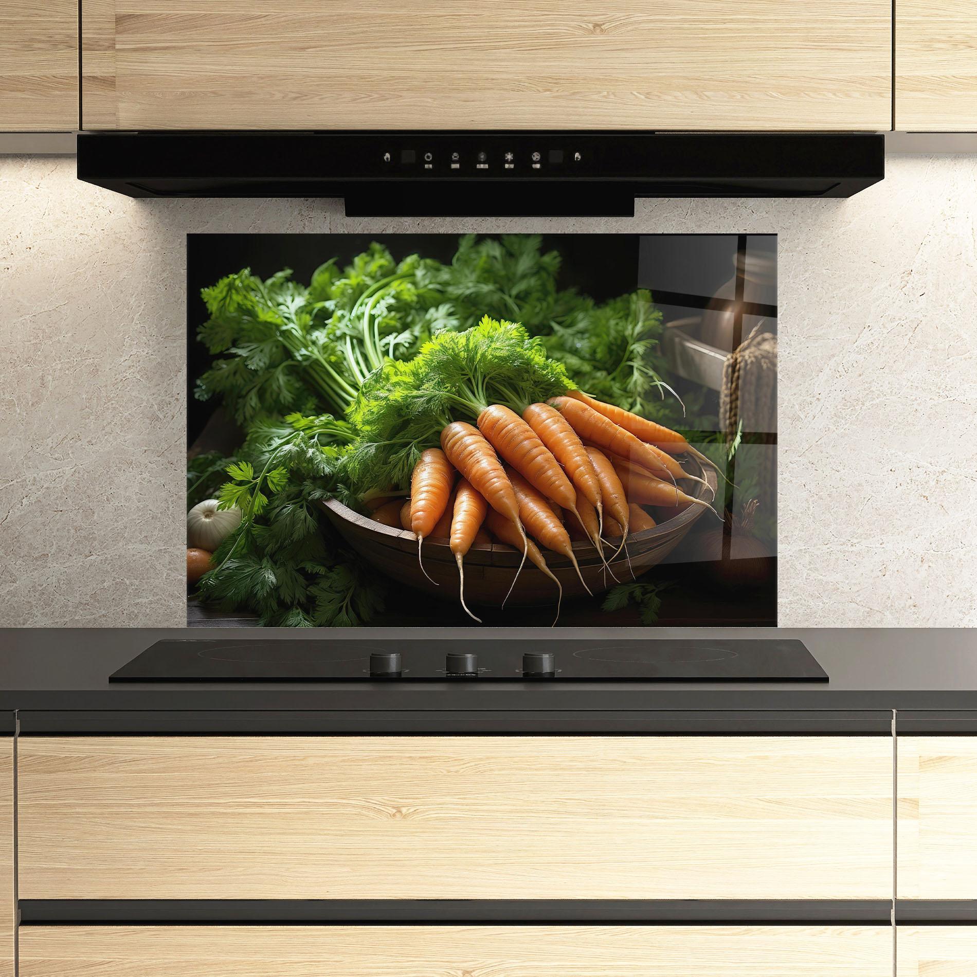 Panou Sticla Bucatarie Fresh Carrots Basket mockup 3