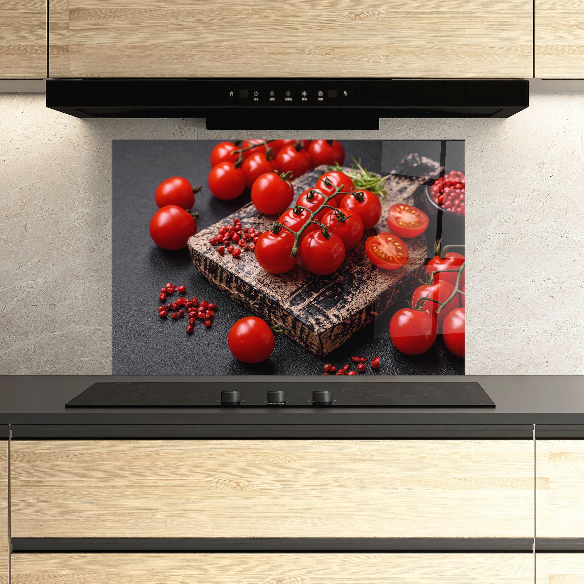Panou Sticla Bucatarie Fresh Cherry Tomatoes mockup 3