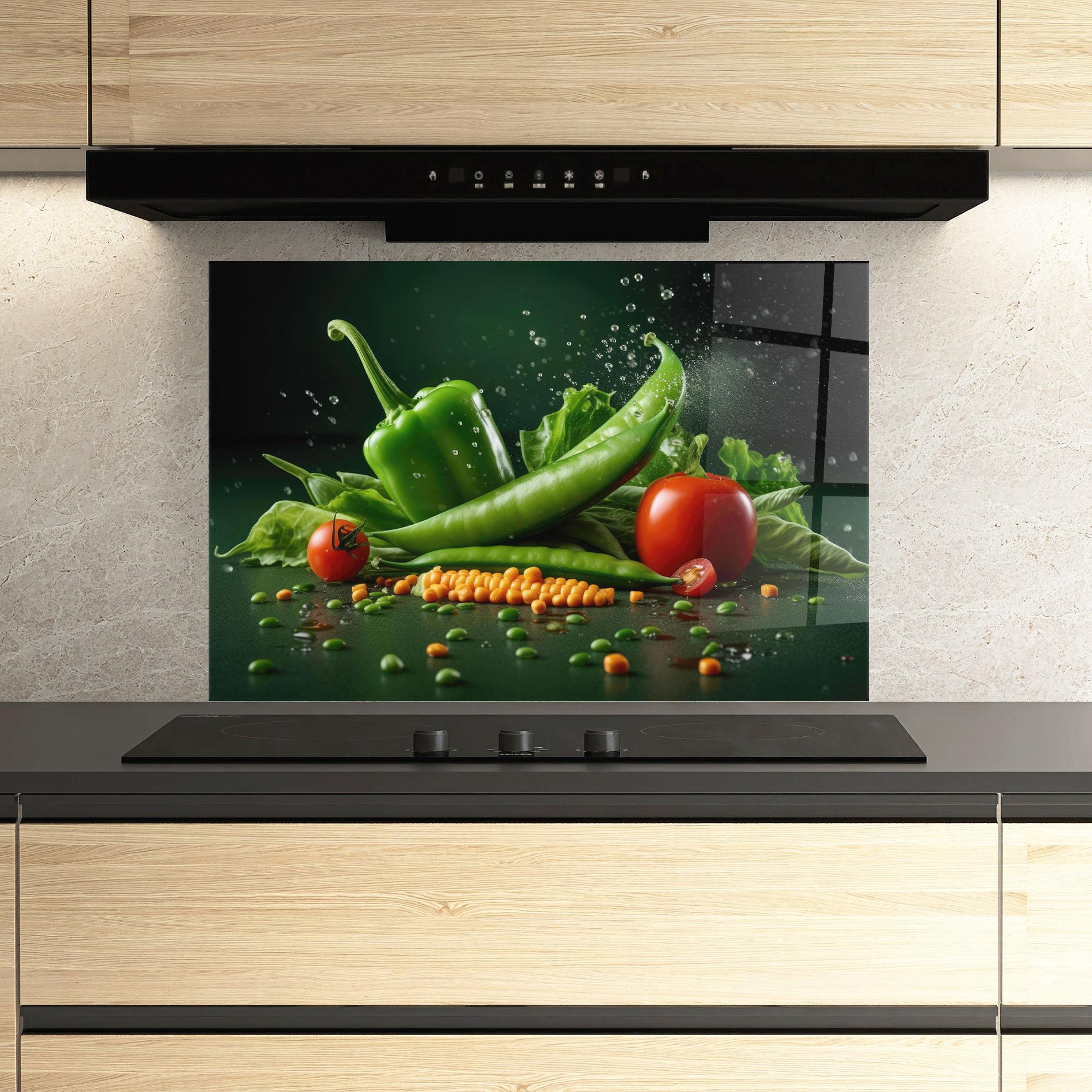 Panou Sticla Bucatarie Fresh Vegetables mockup 3