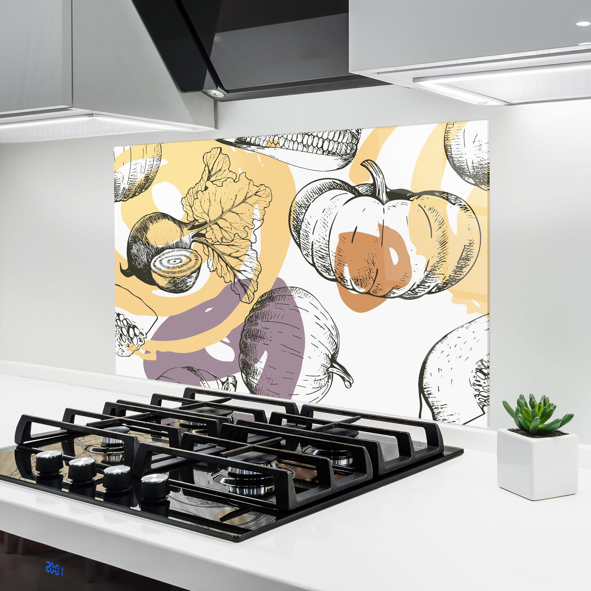 Panou Sticla Bucatarie Cream Vegetables Art mockup 6