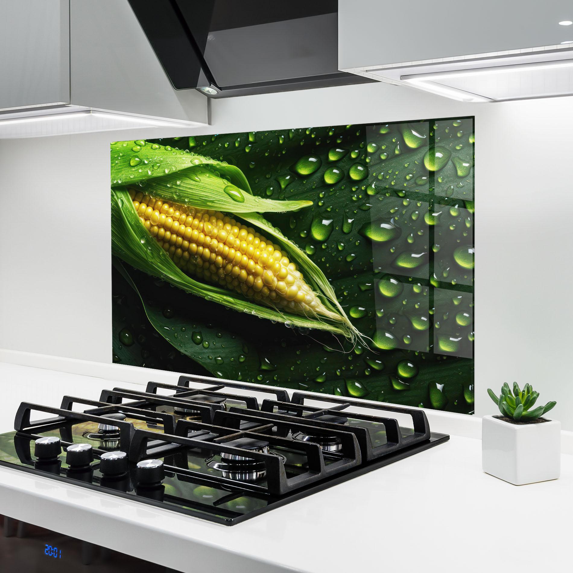 Panou Sticla Bucatarie Rainy Clean Corn mockup 6