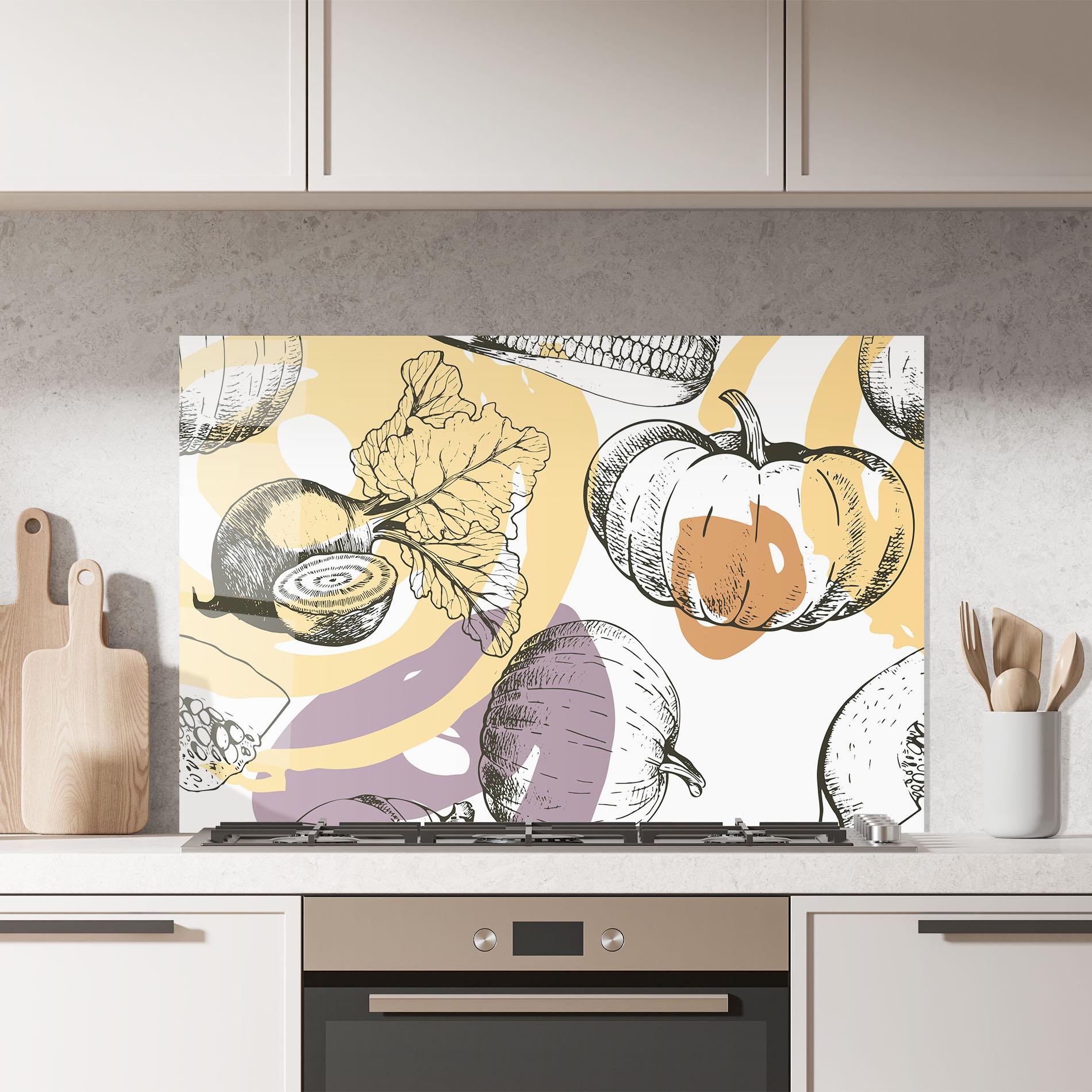 Panou Sticla Bucatarie Cream Vegetables Art mockup 7