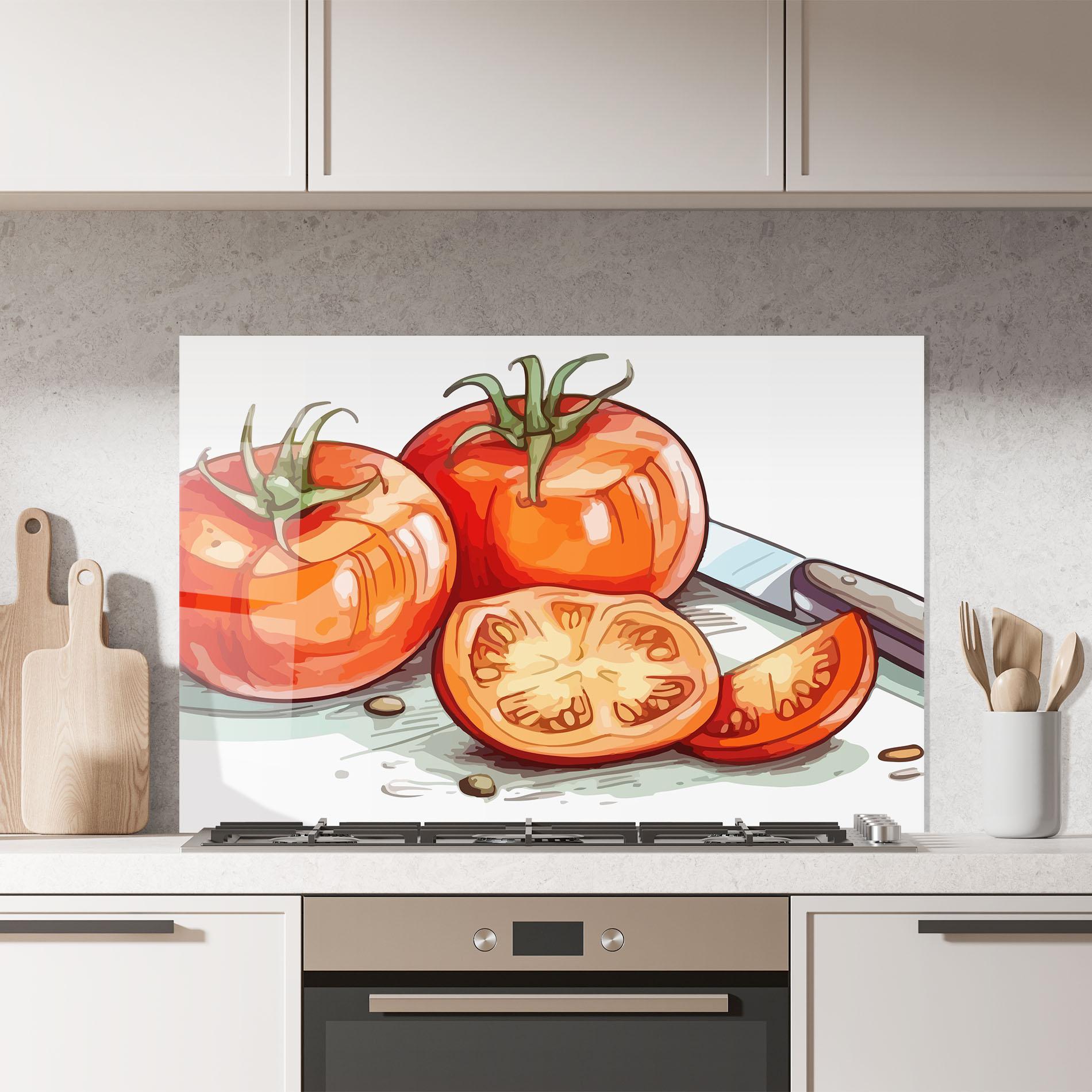 Panou Sticla Bucatarie Drawing Tomato Art mockup 7