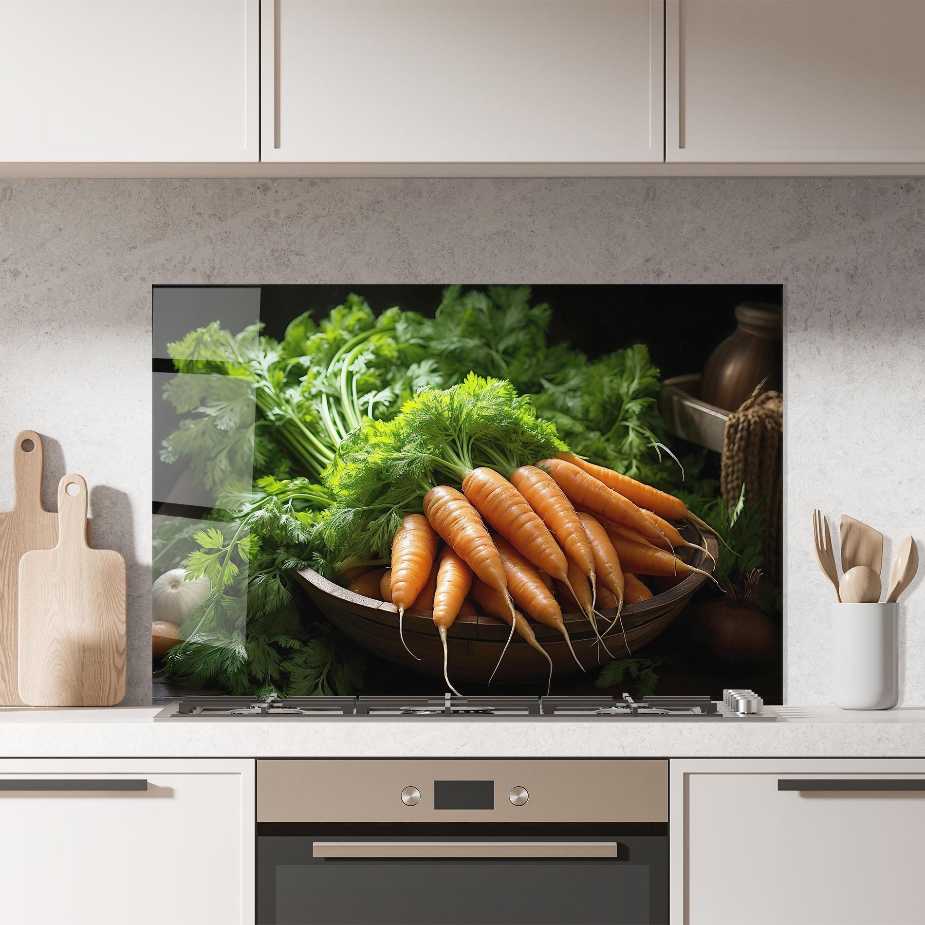 Panou Sticla Bucatarie Fresh Carrots Basket mockup 7