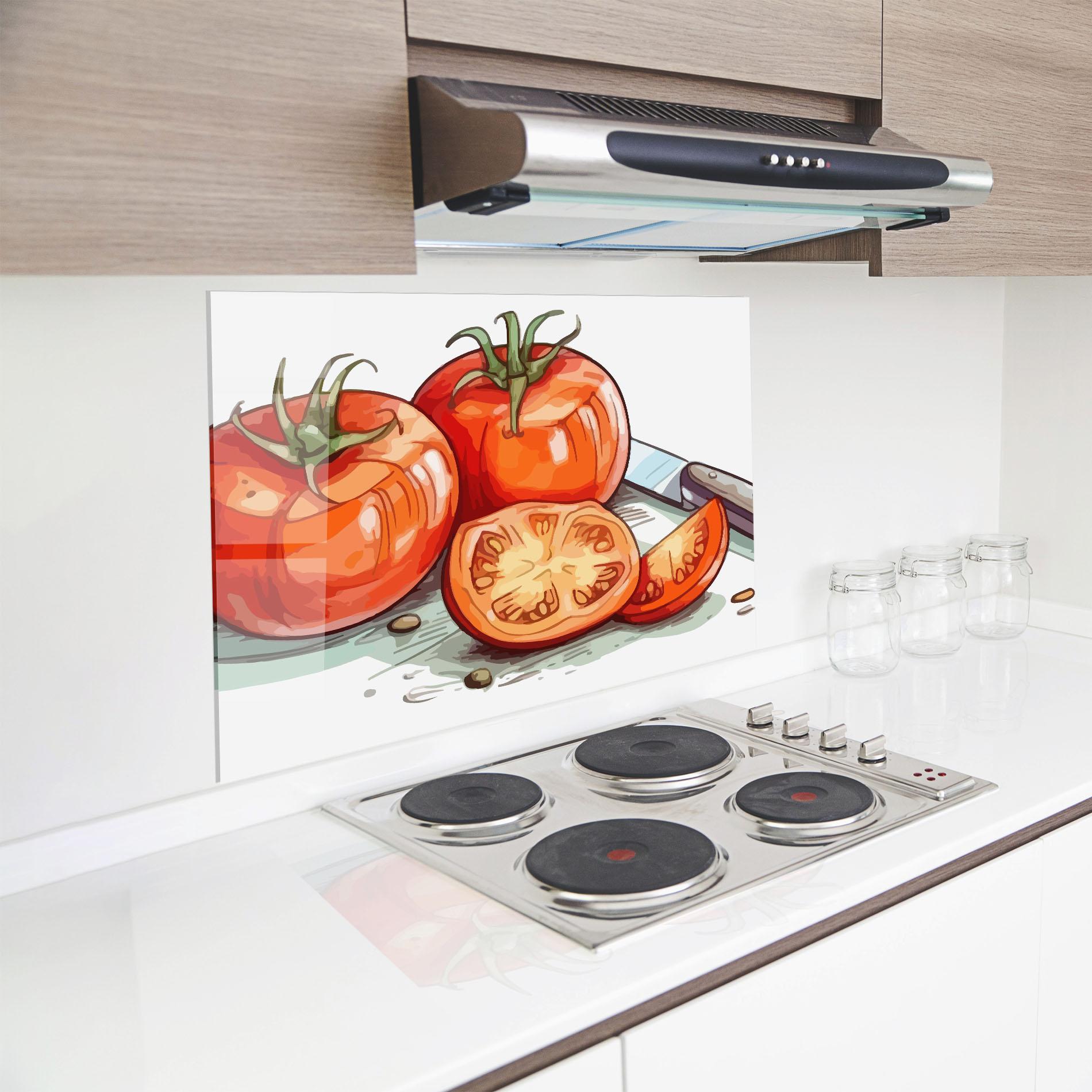 Panou Sticla Bucatarie Drawing Tomato Art mockup 8