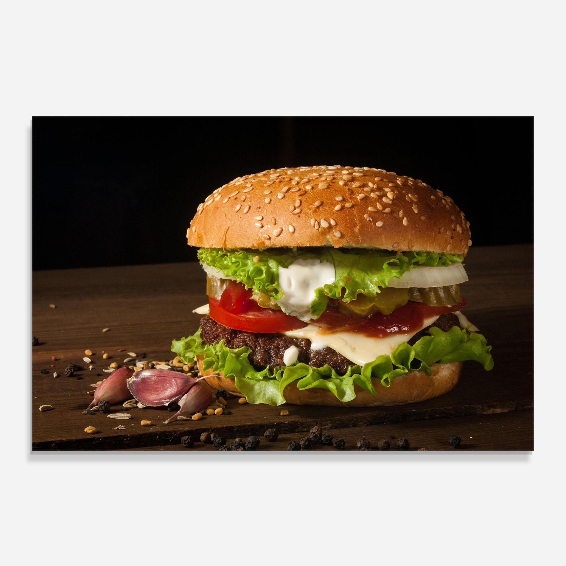 Panou Sticla Bucatarie Delicious Hamburger mockup 0