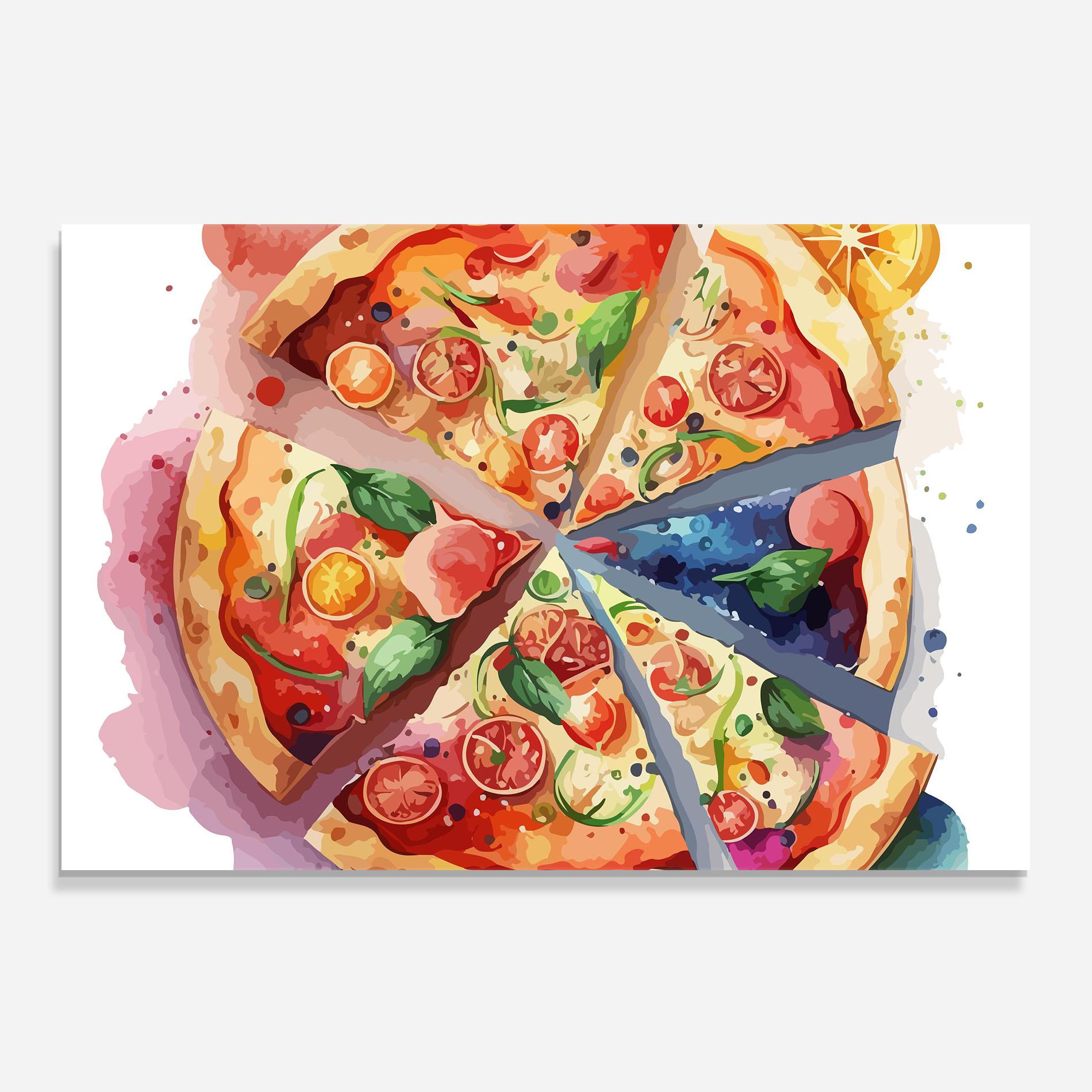 Panou Sticla Bucatarie Watercolor Pizza mockup 0