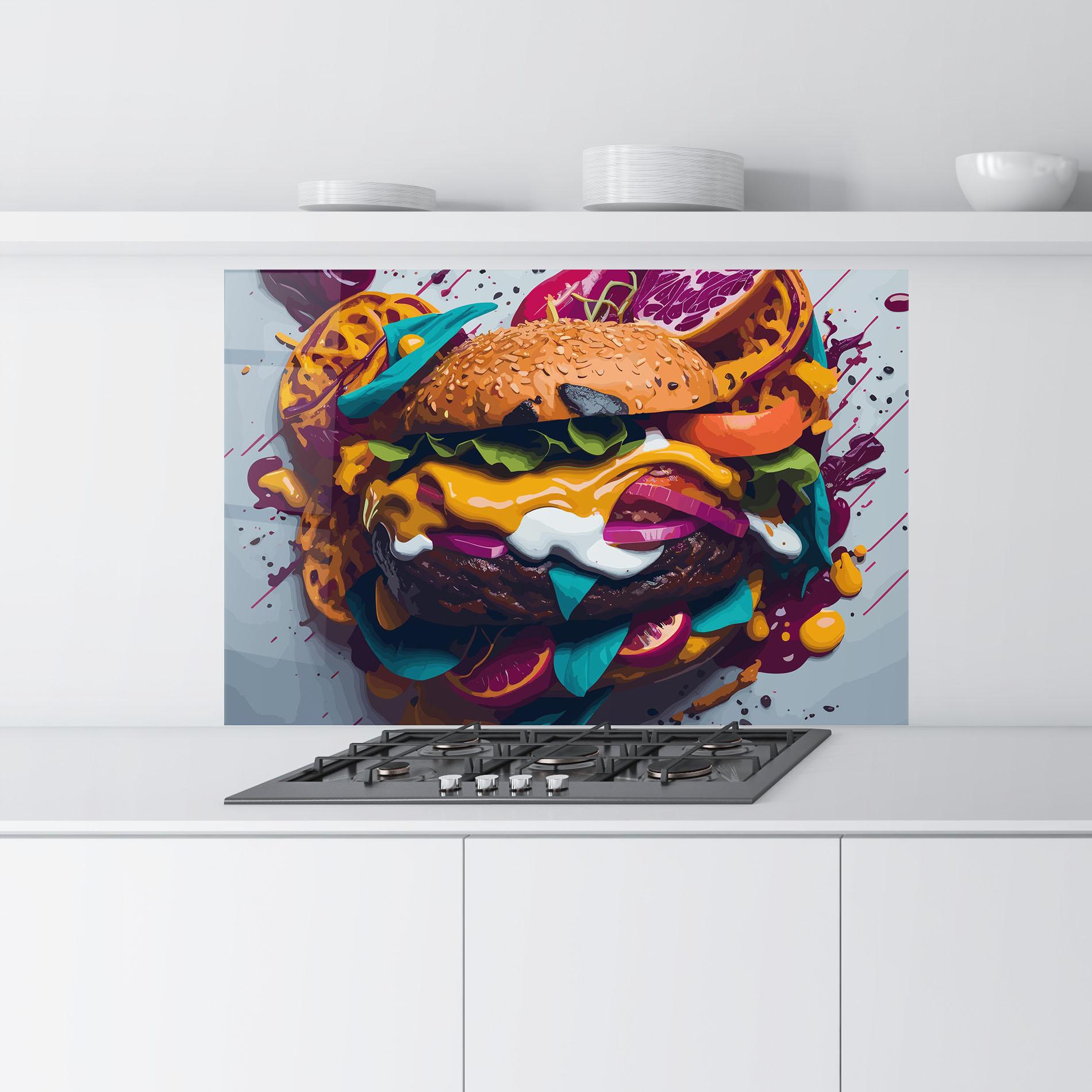 Panou Sticla Bucatarie Burger Color Mix mockup 9