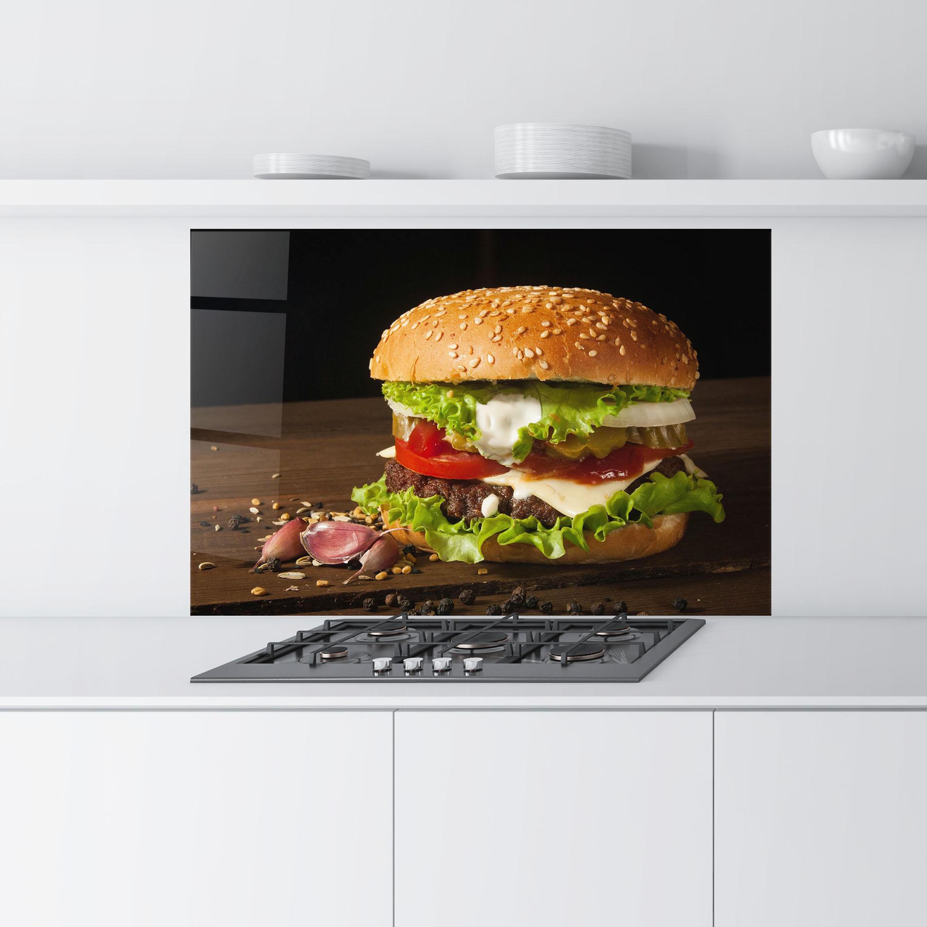 Panou Sticla Bucatarie Delicious Hamburger mockup 9