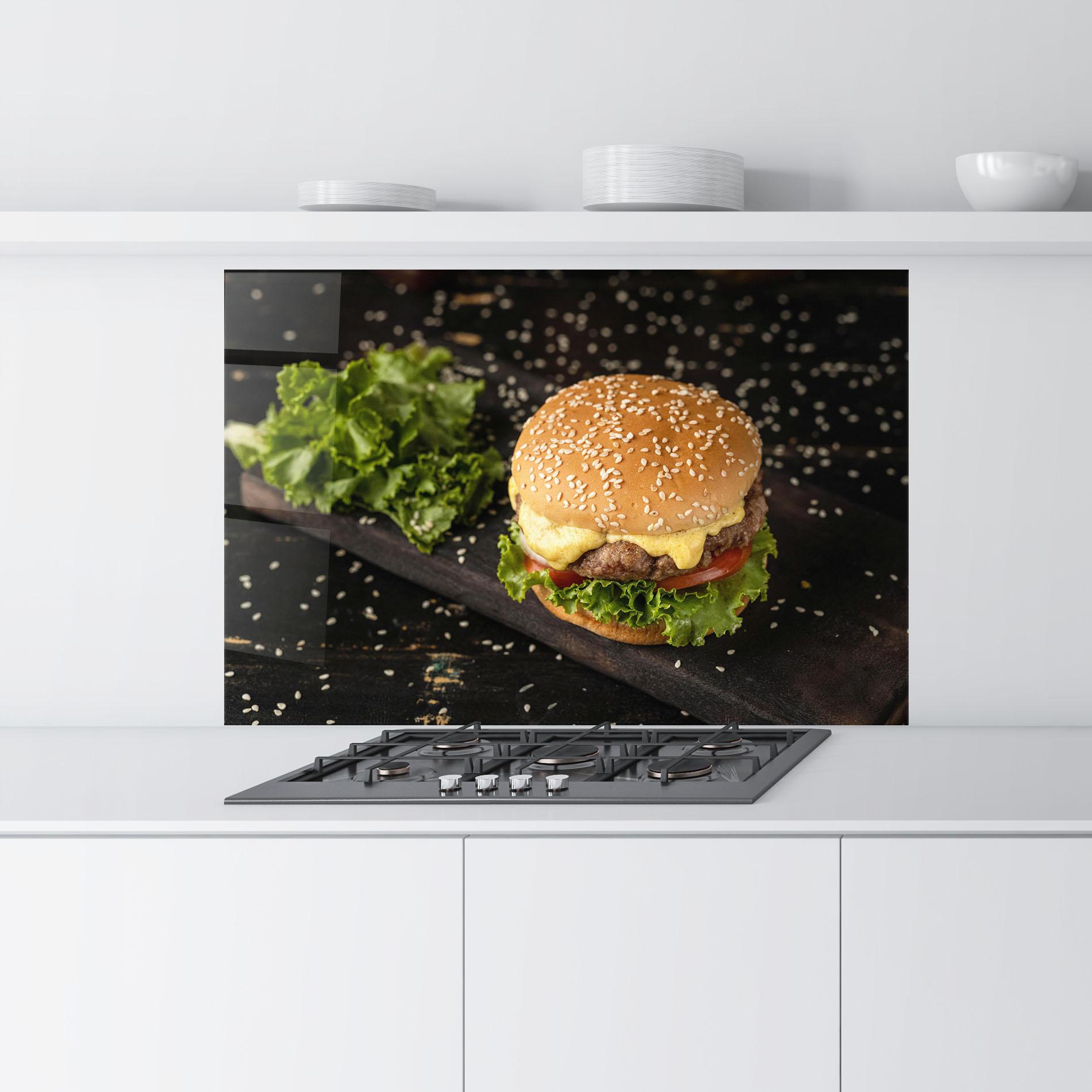 Panou Sticla Bucatarie Salad Hamburger mockup 9
