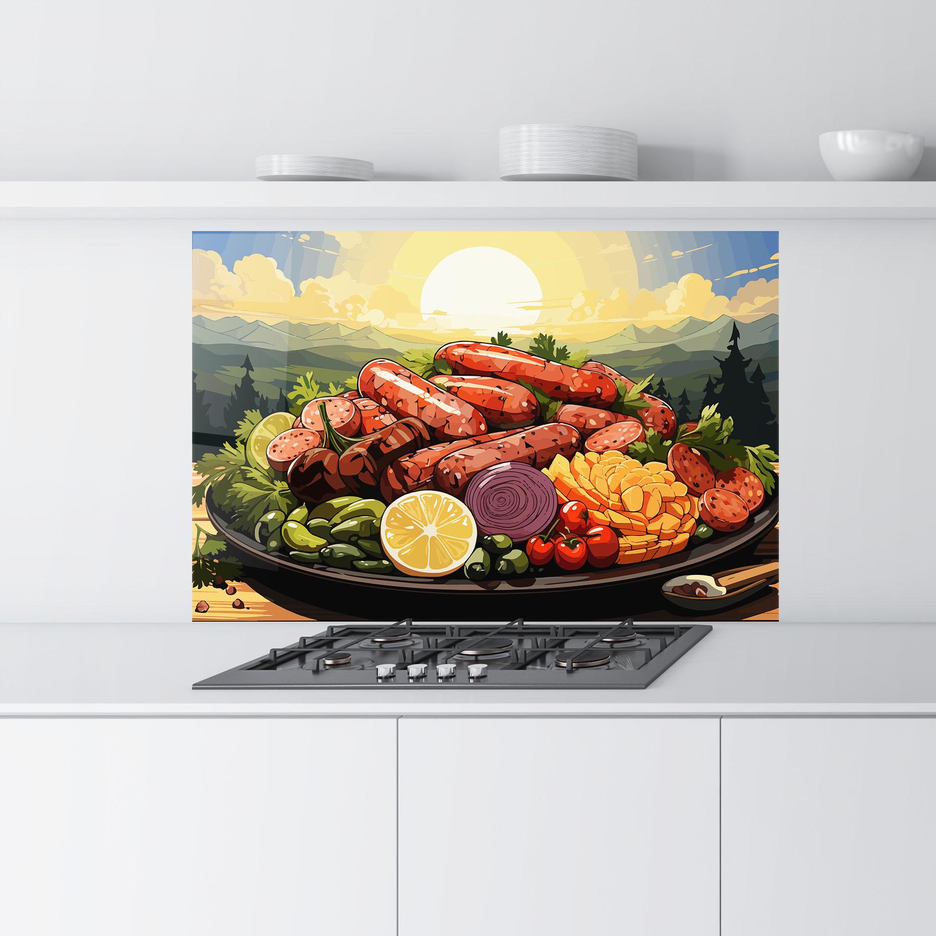 Panou Sticla Bucatarie Sunset Sousages mockup 9