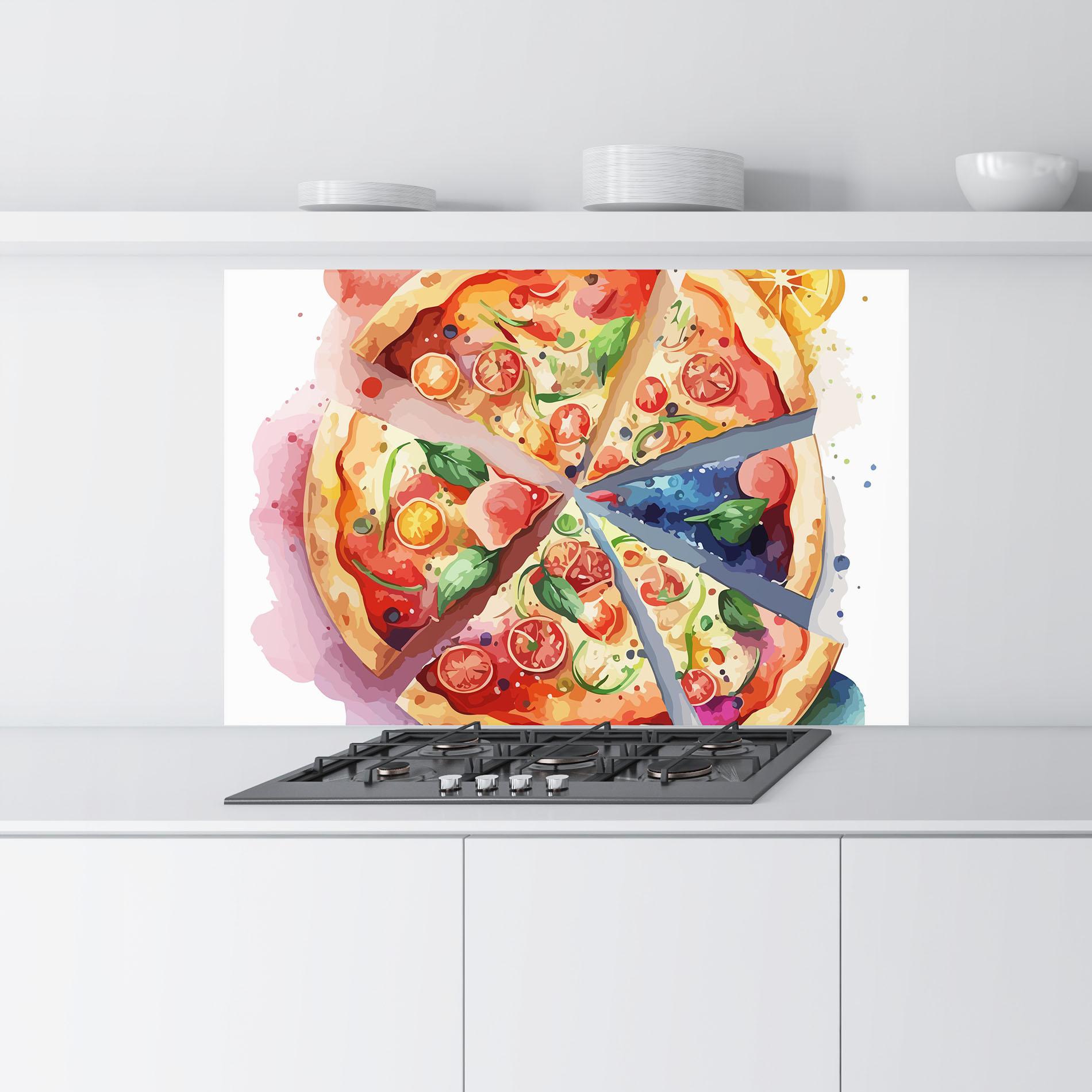 Panou Sticla Bucatarie Watercolor Pizza mockup 9