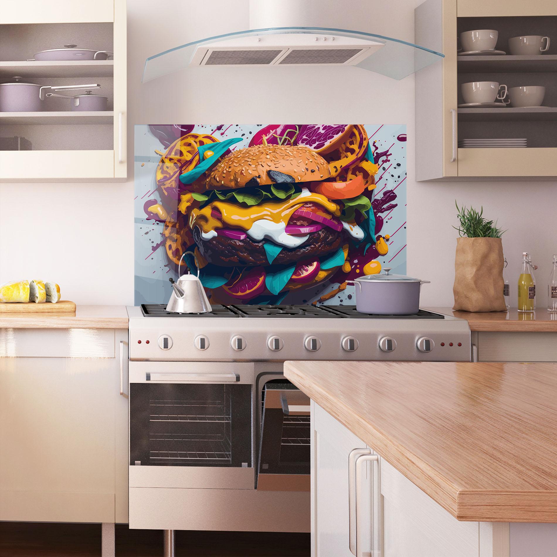 Panou Sticla Bucatarie Burger Color Mix mockup 1