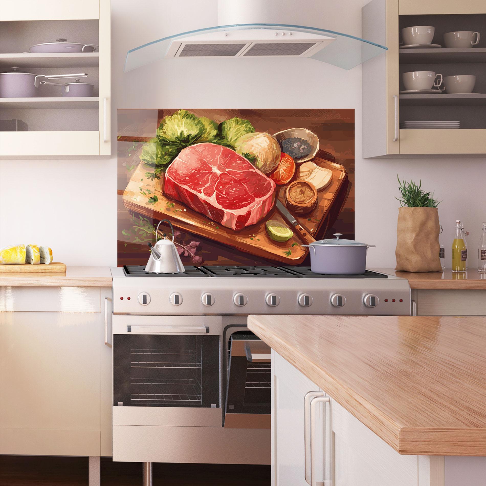 Panou Sticla Bucatarie Meat Preparing mockup 1