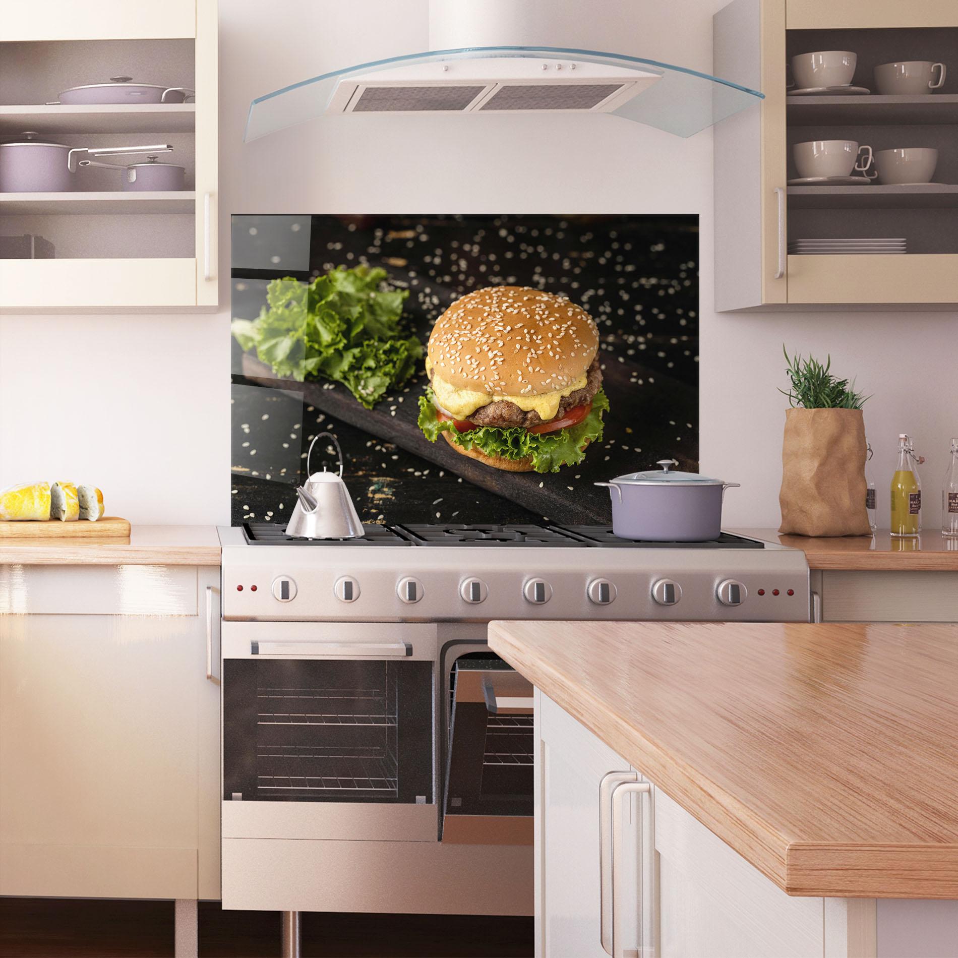 Panou Sticla Bucatarie Salad Hamburger mockup 1