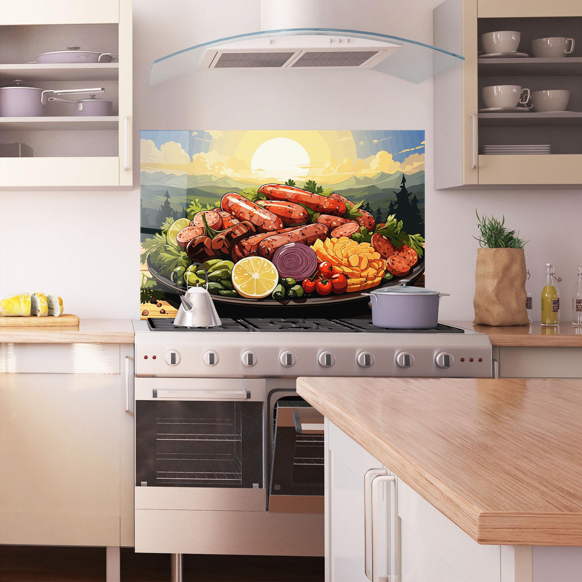 Panou Sticla Bucatarie Sunset Sousages mockup 1