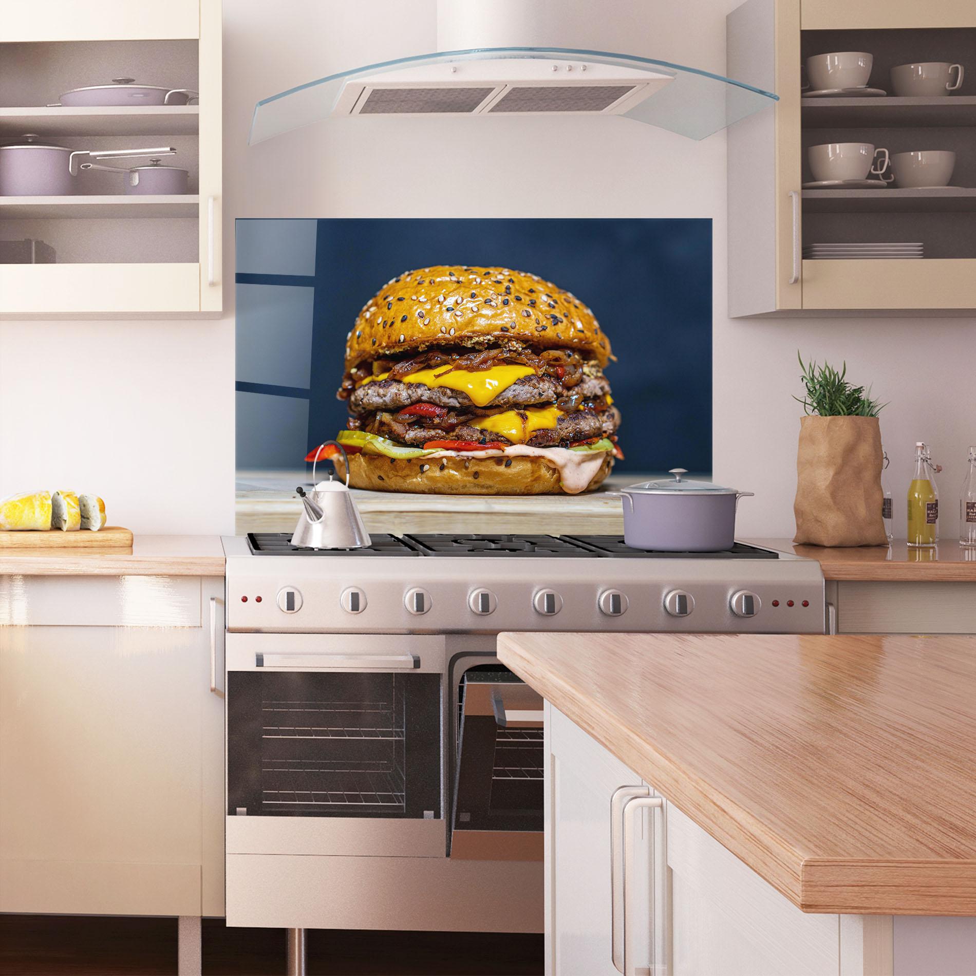 Panou Sticla Bucatarie Tasty Hamburger mockup 1