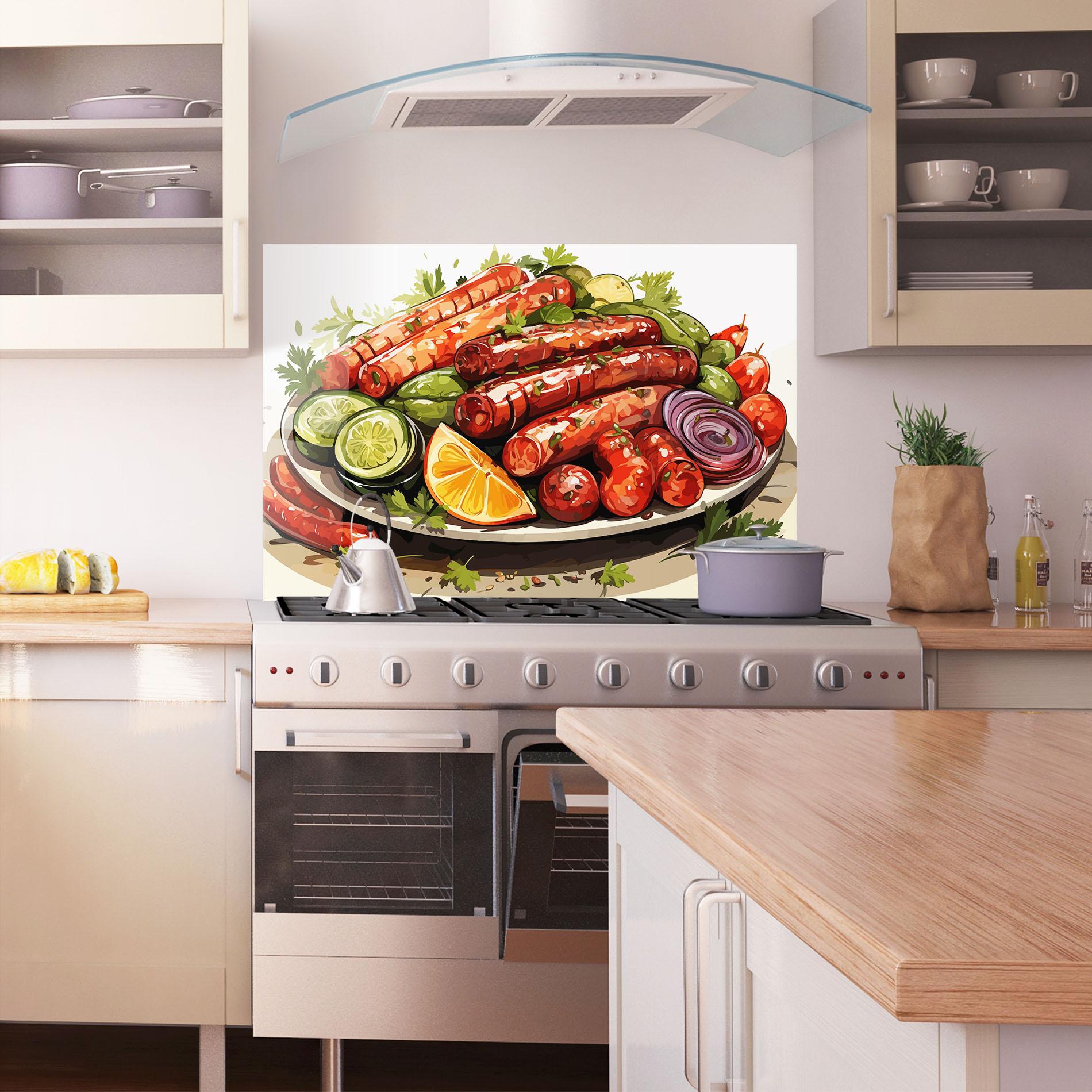 Panou Sticla Bucatarie Tasty Sousages mockup 1