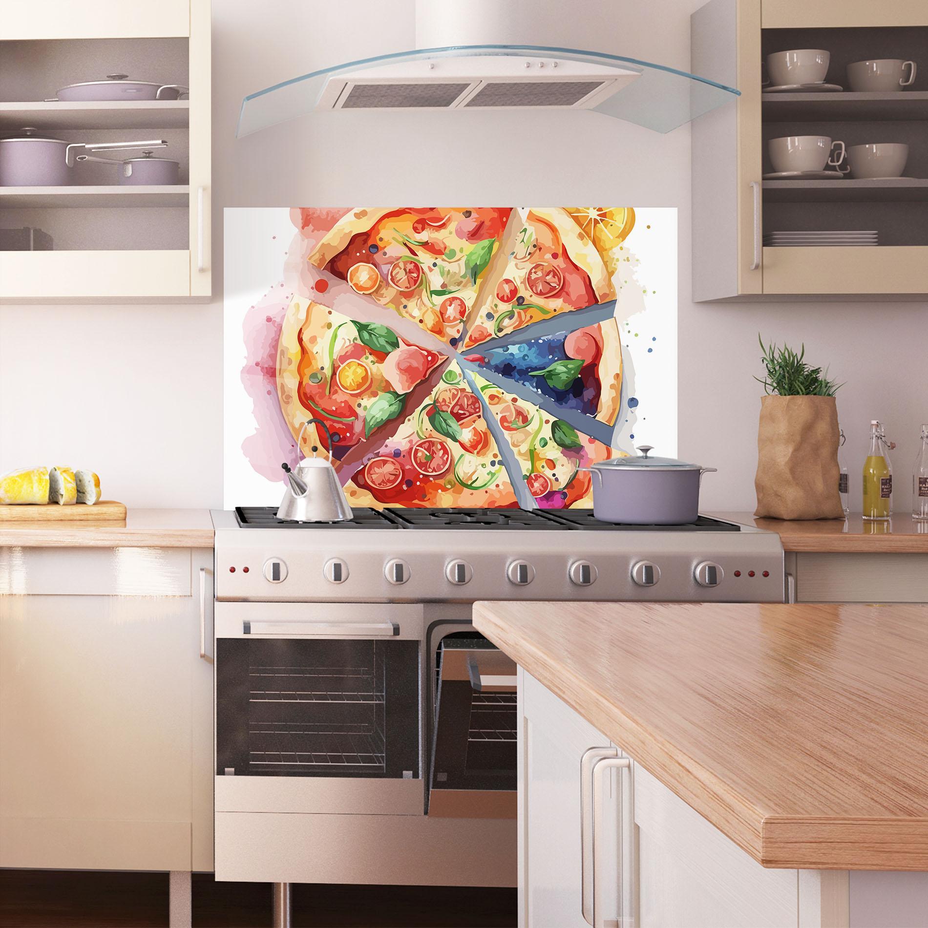Panou Sticla Bucatarie Watercolor Pizza mockup 1