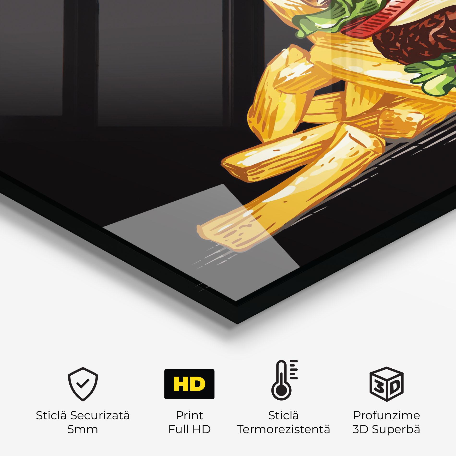 Panou Sticla Bucatarie Burger Fries mockup 2
