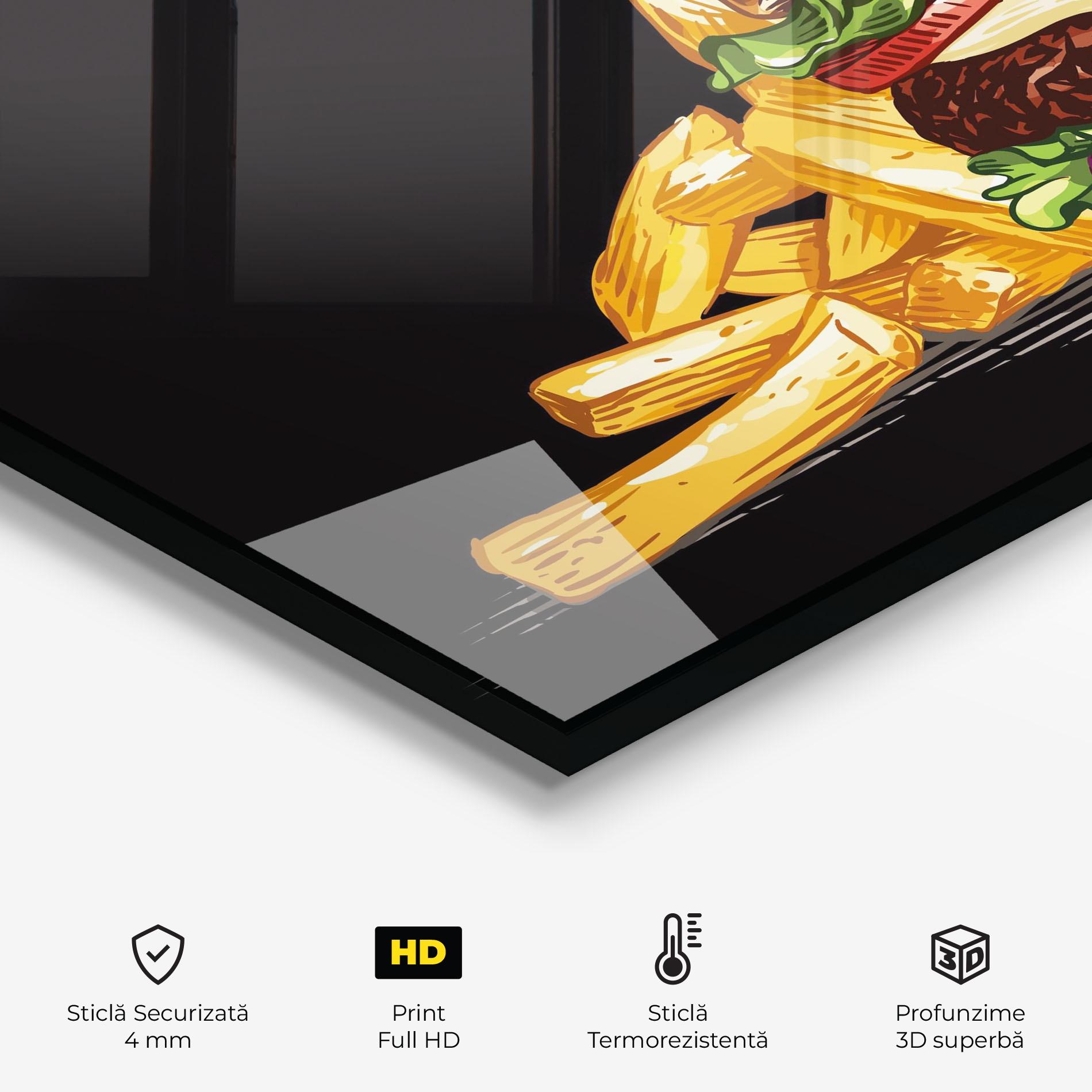 Panou Sticla Bucatarie Burger Fries mockup 2