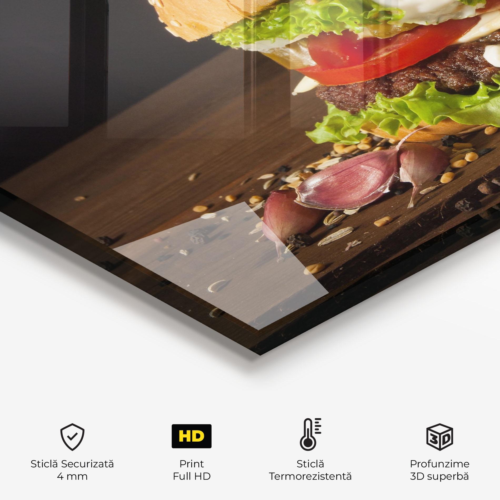 Panou Sticla Bucatarie Delicious Hamburger mockup 2