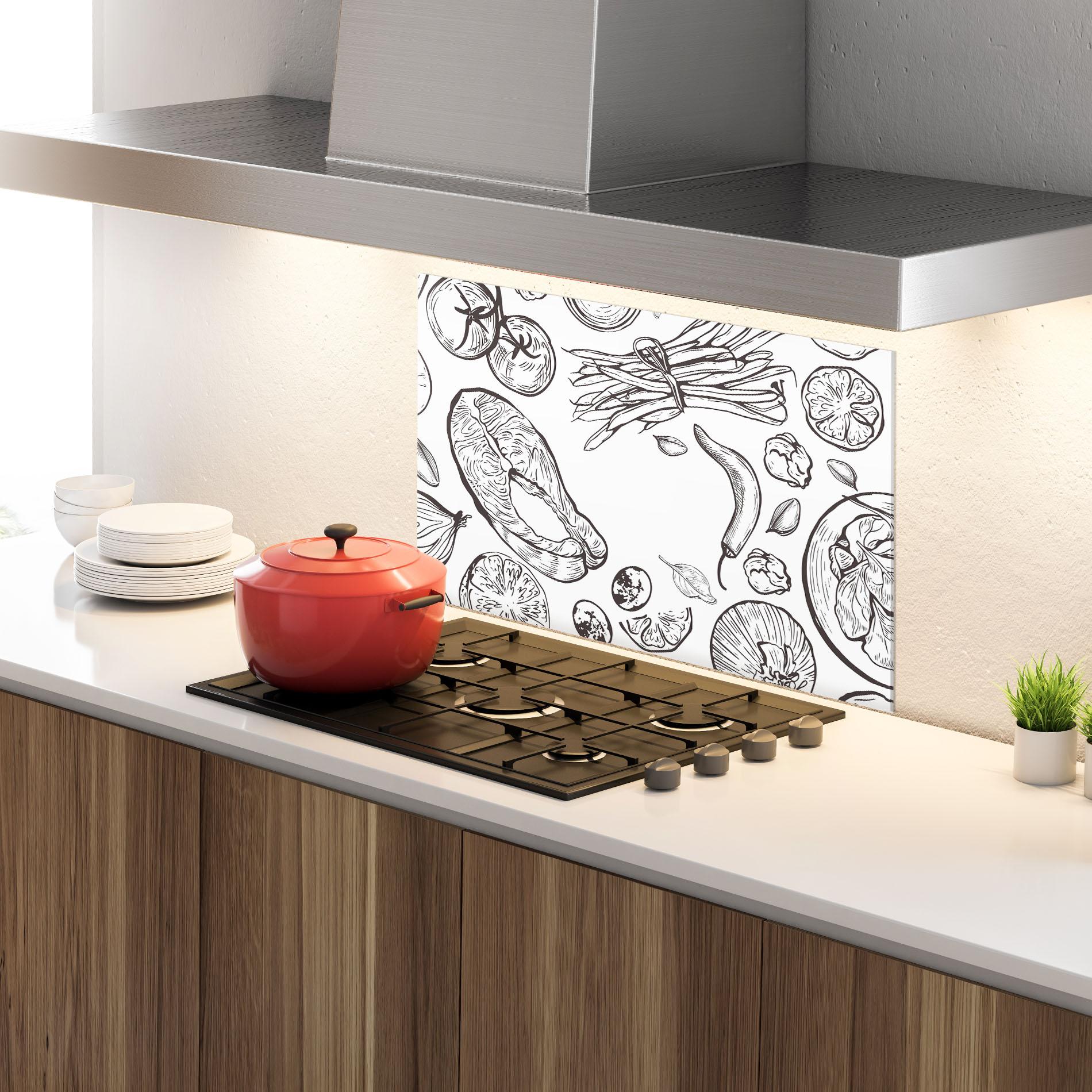 Panou Sticla Bucatarie Grey Line Food mockup 4