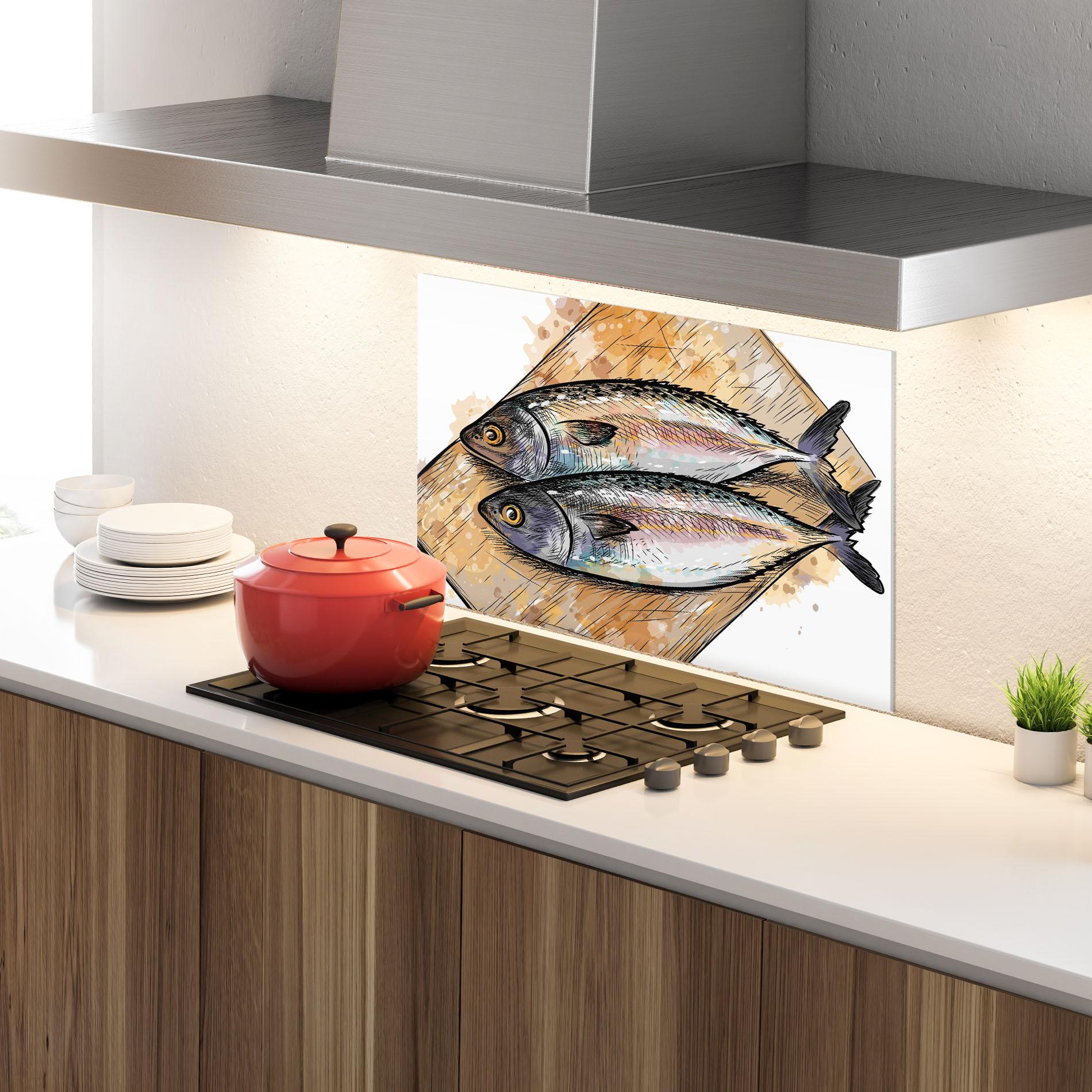 Panou Sticla Bucatarie Grilled Fish mockup 4