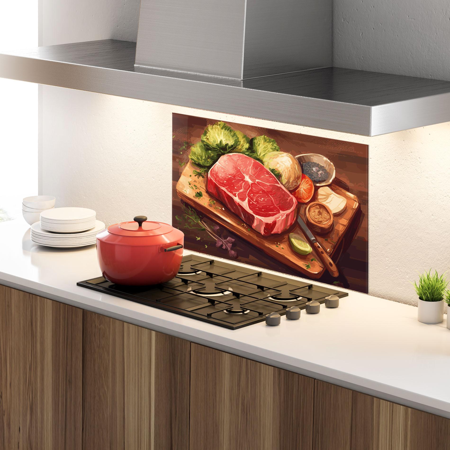 Panou Sticla Bucatarie Meat Preparing mockup 4