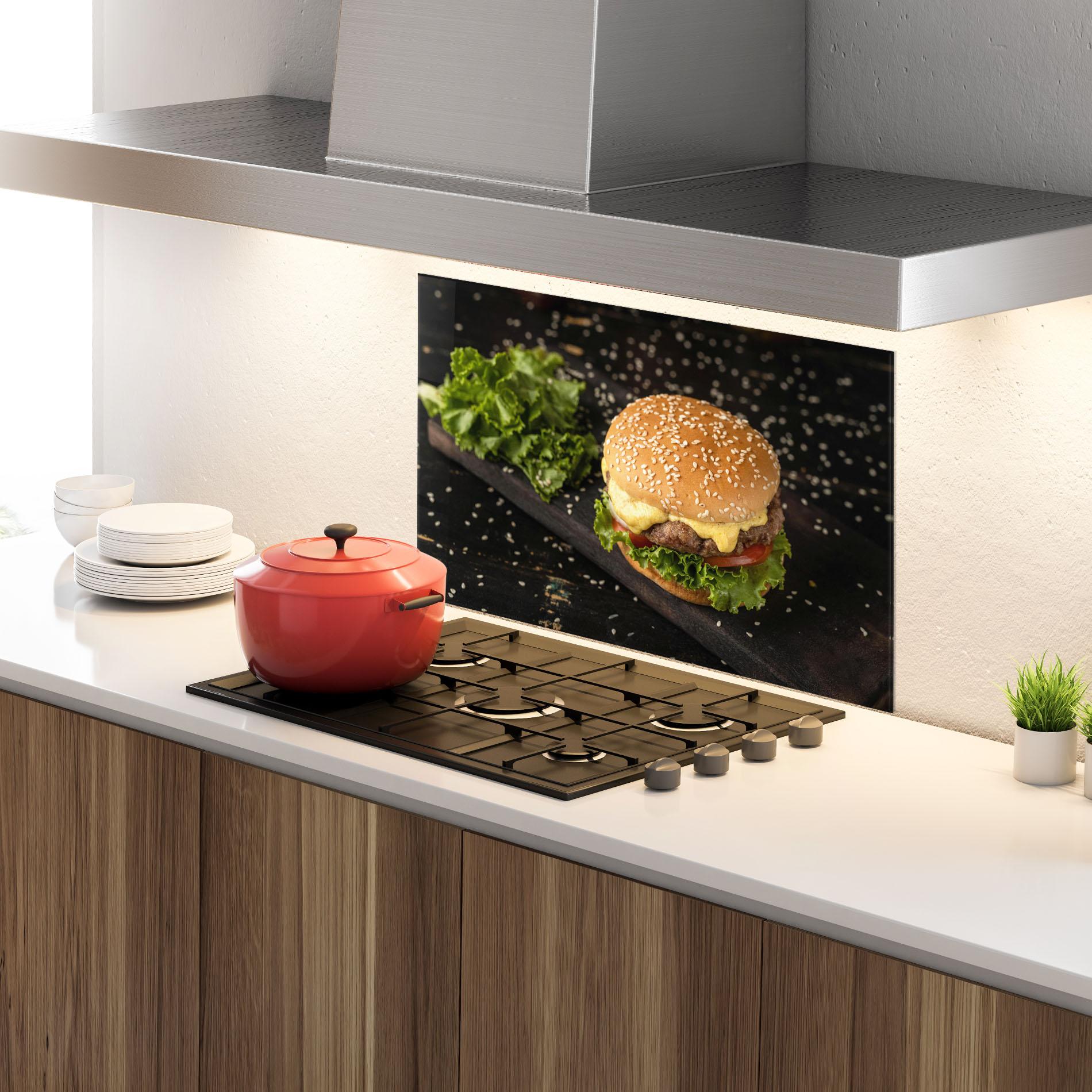Panou Sticla Bucatarie Salad Hamburger mockup 4