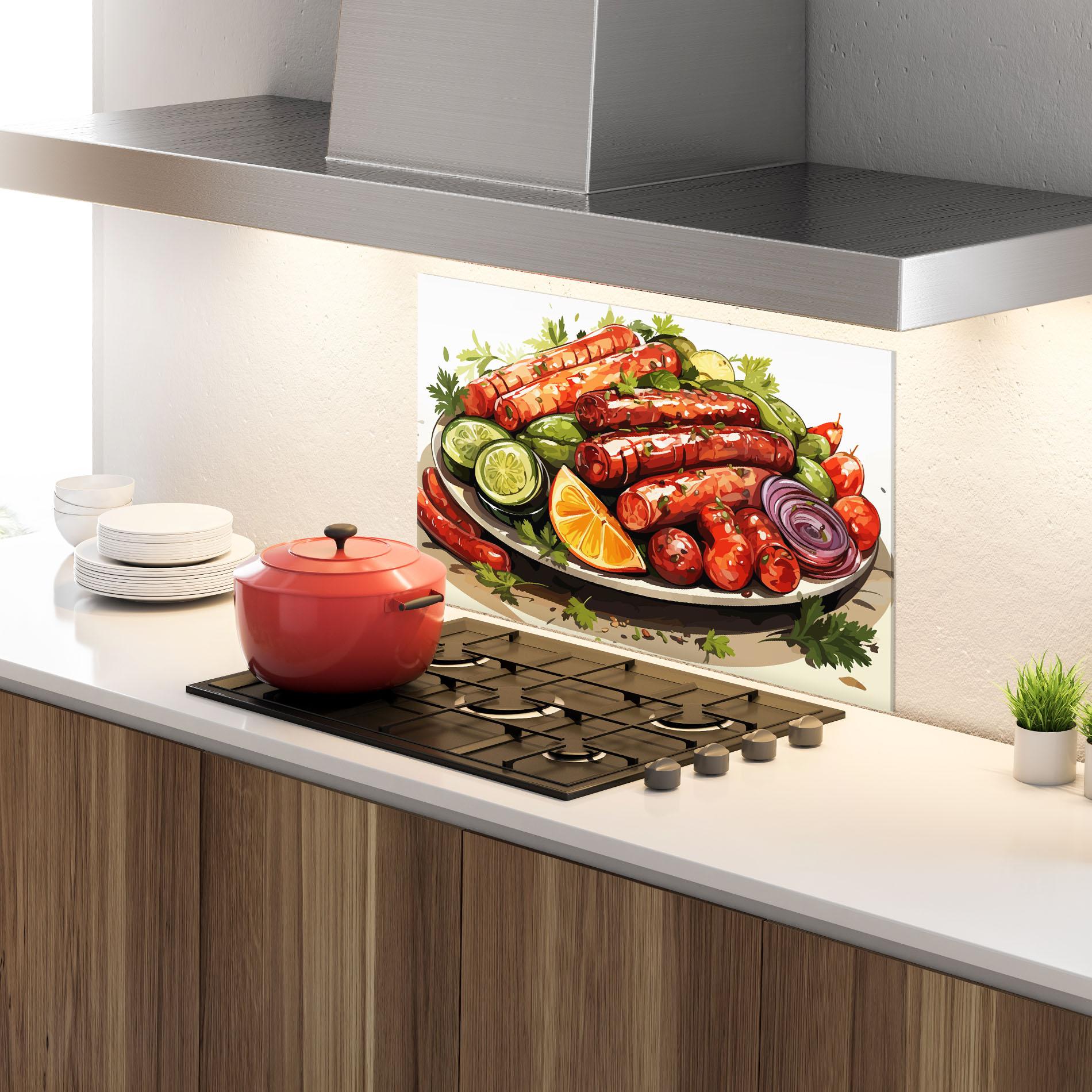 Panou Sticla Bucatarie Tasty Sousages mockup 4