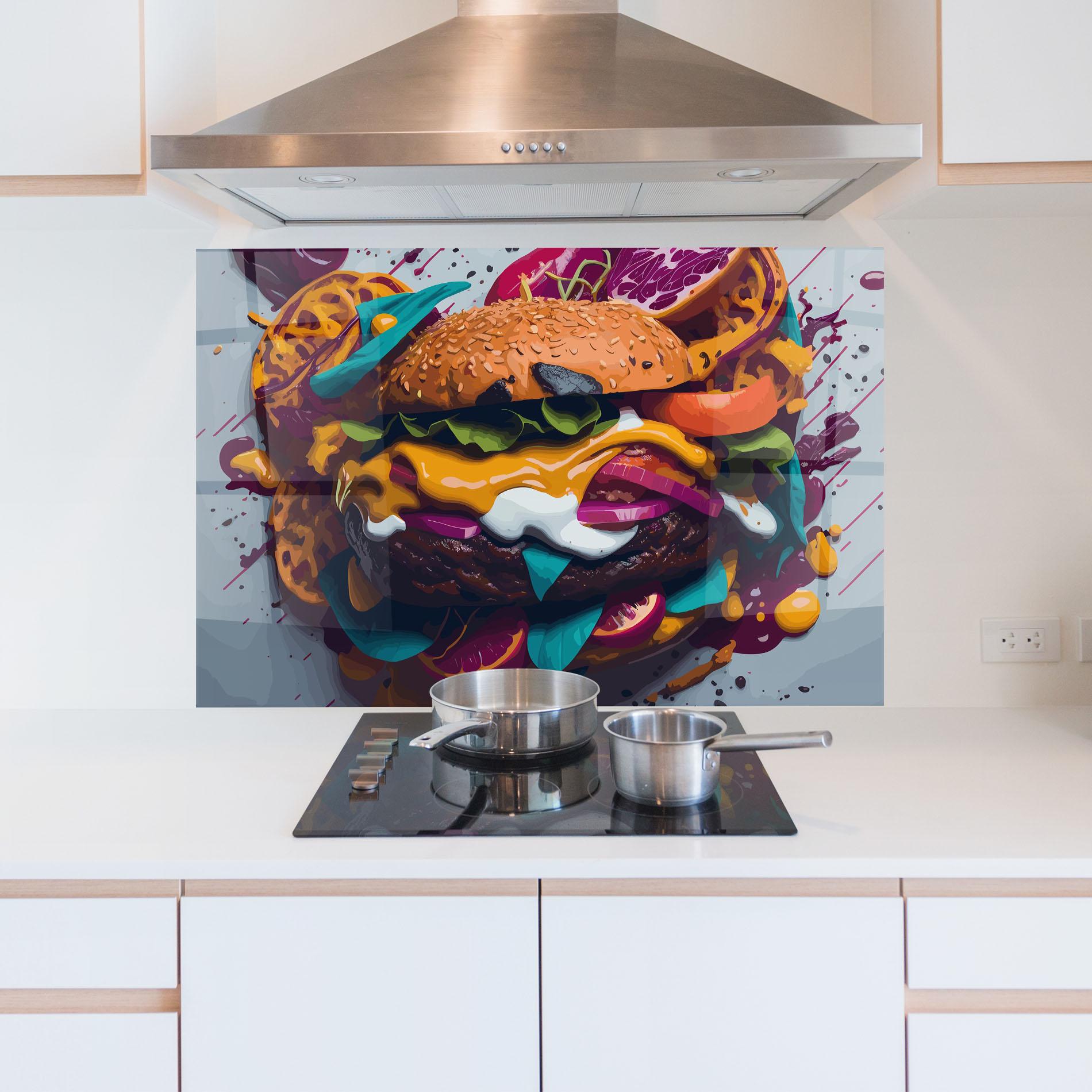 Panou Sticla Bucatarie Burger Color Mix mockup 5