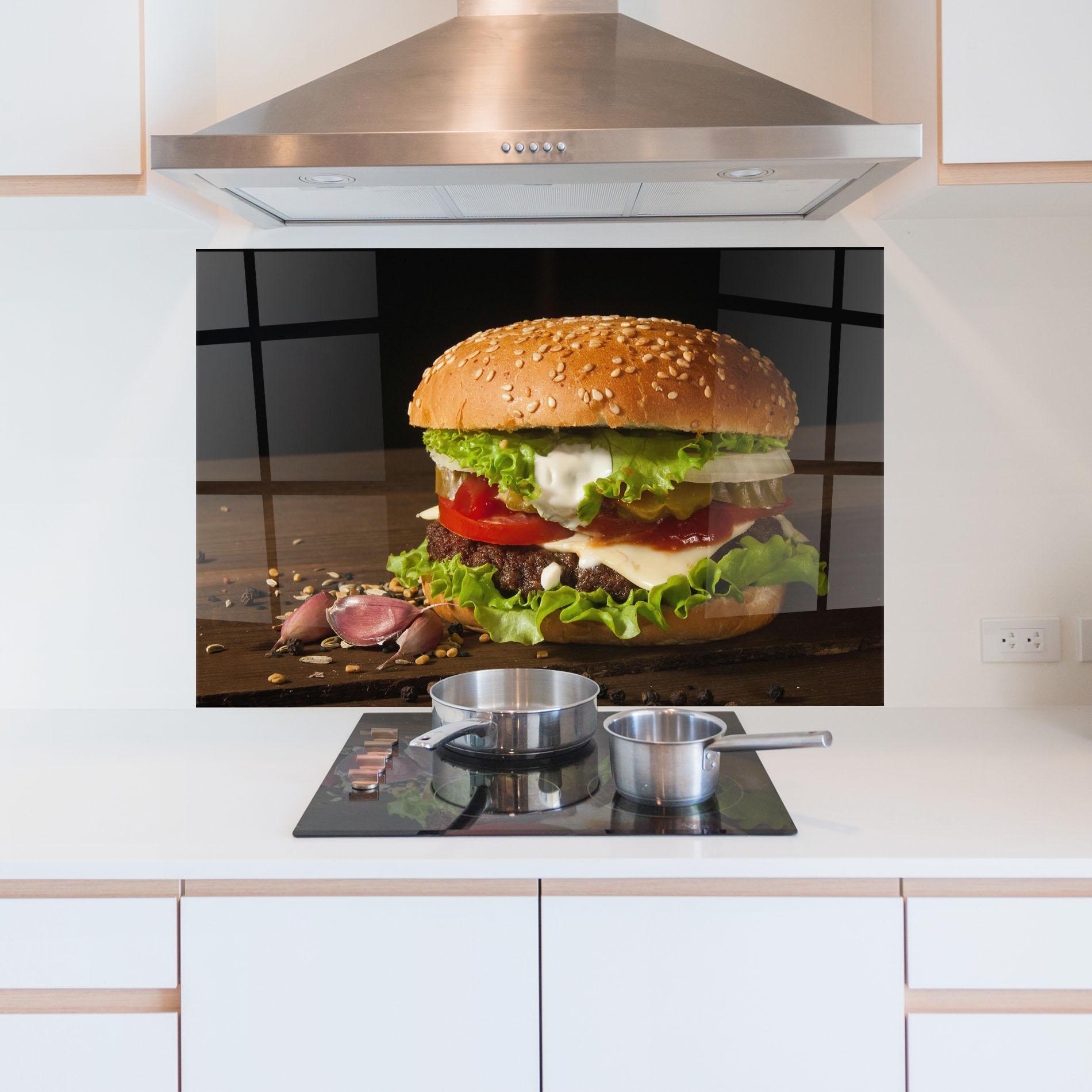 Panou Sticla Bucatarie Delicious Hamburger mockup 5