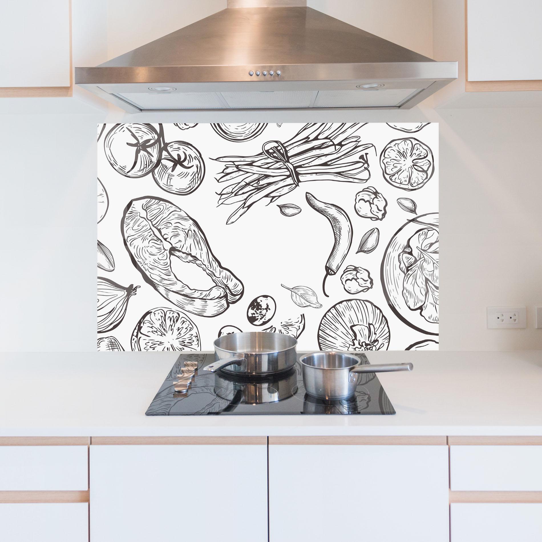 Panou Sticla Bucatarie Grey Line Food mockup 5