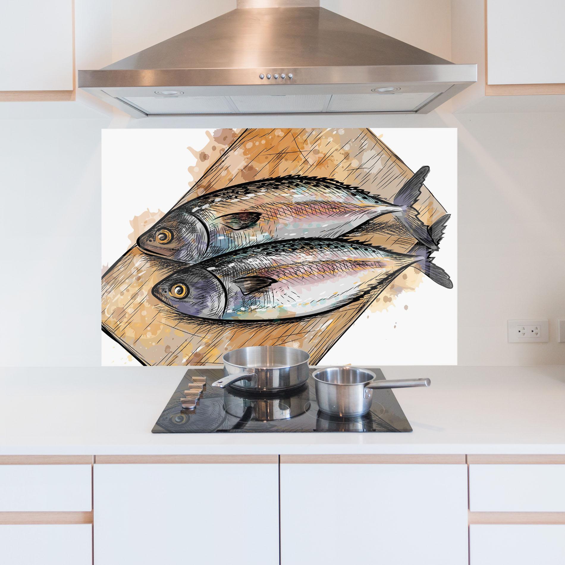 Panou Sticla Bucatarie Grilled Fish mockup 5