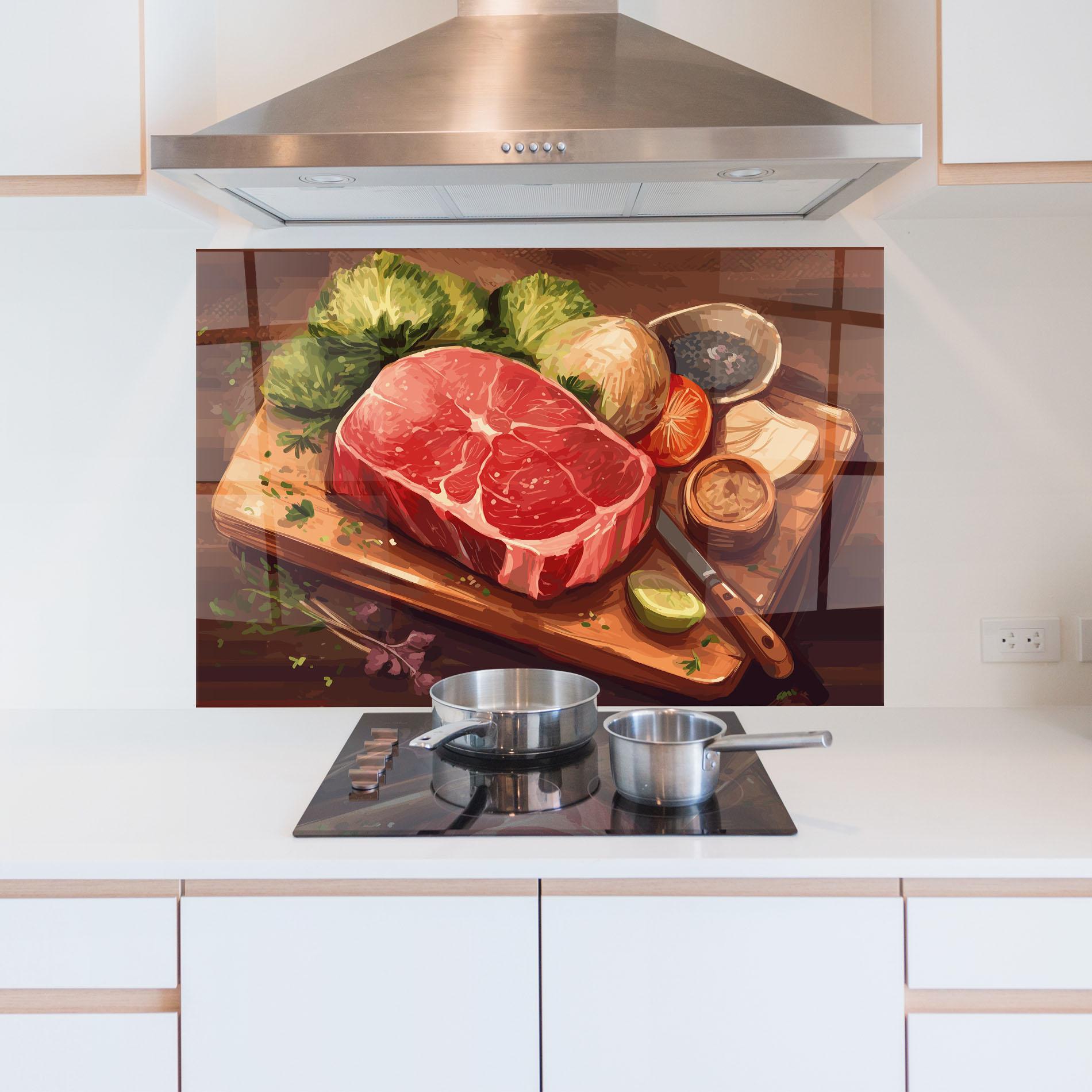 Panou Sticla Bucatarie Meat Preparing mockup 5