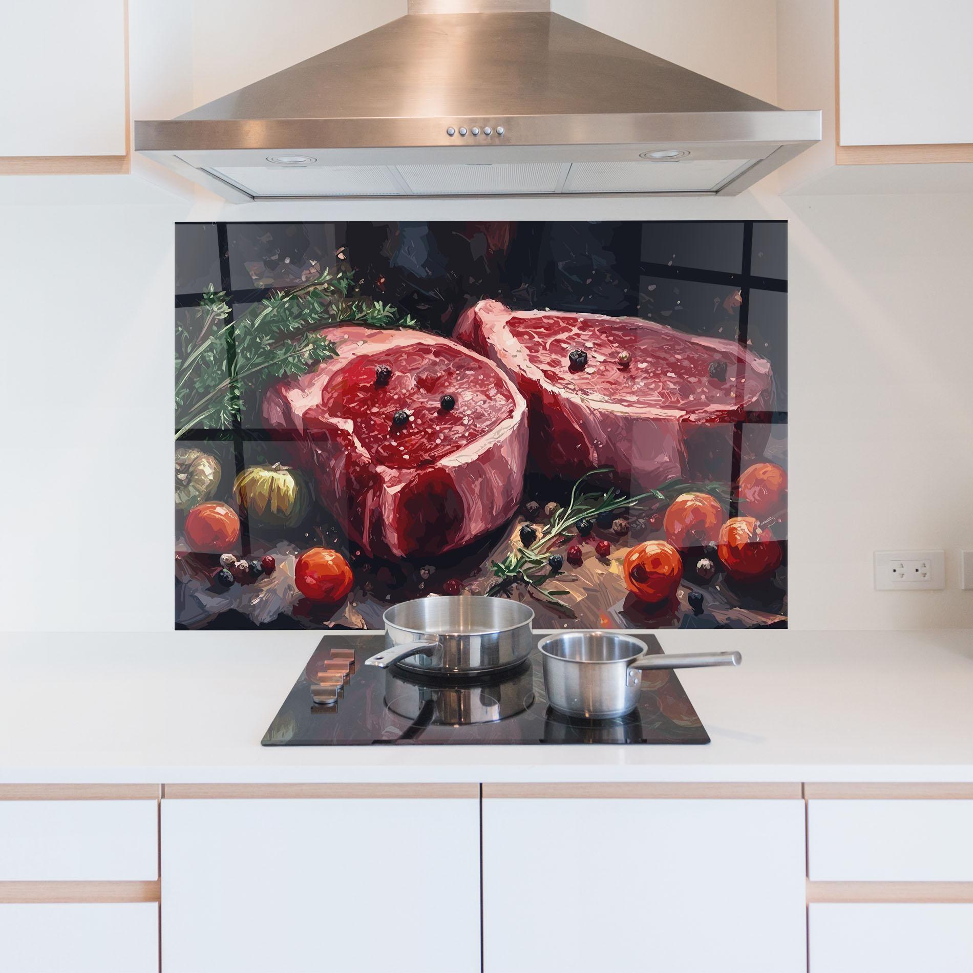 Panou Sticla Bucatarie Meat With Tomatoes mockup 5