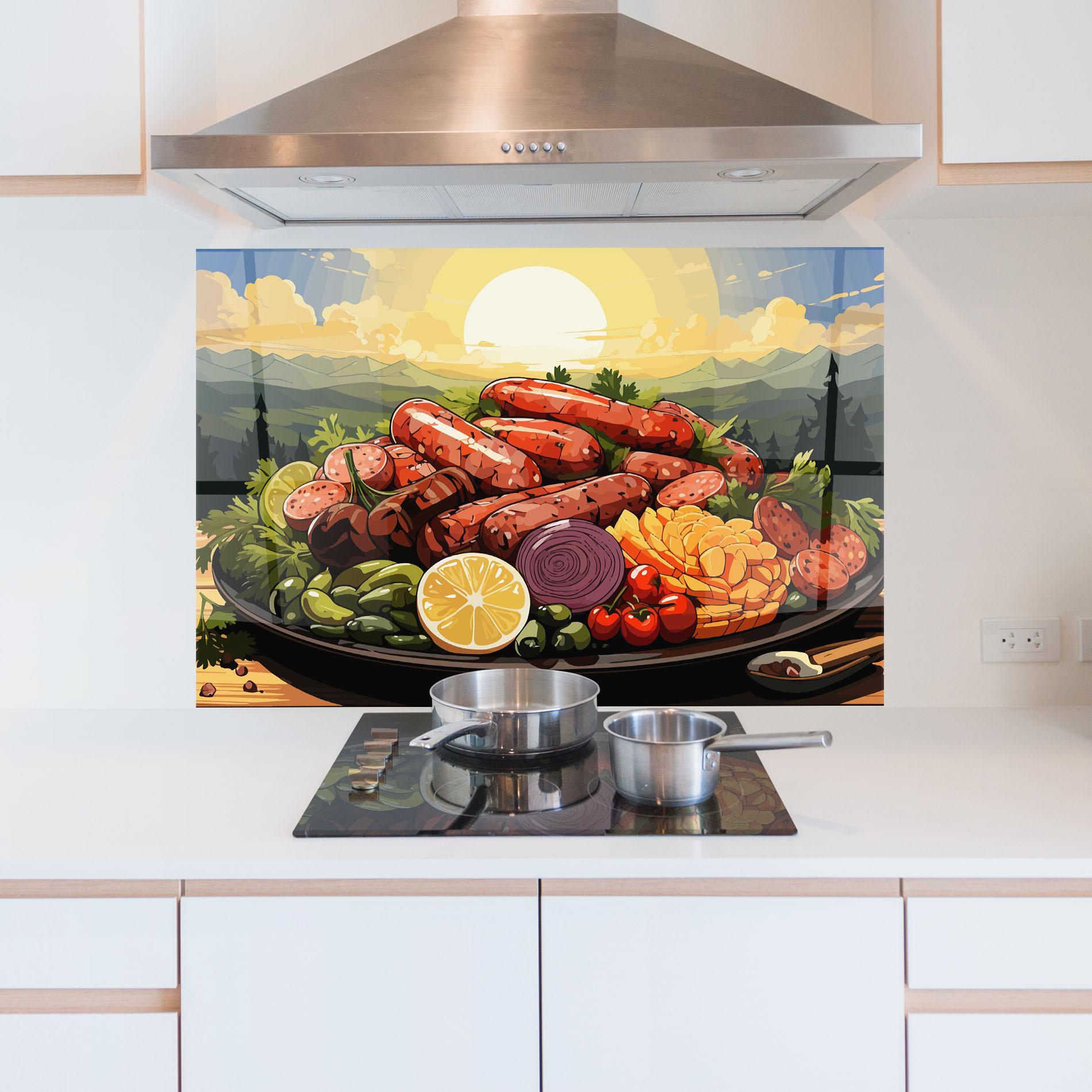 Panou Sticla Bucatarie Sunset Sousages mockup 5