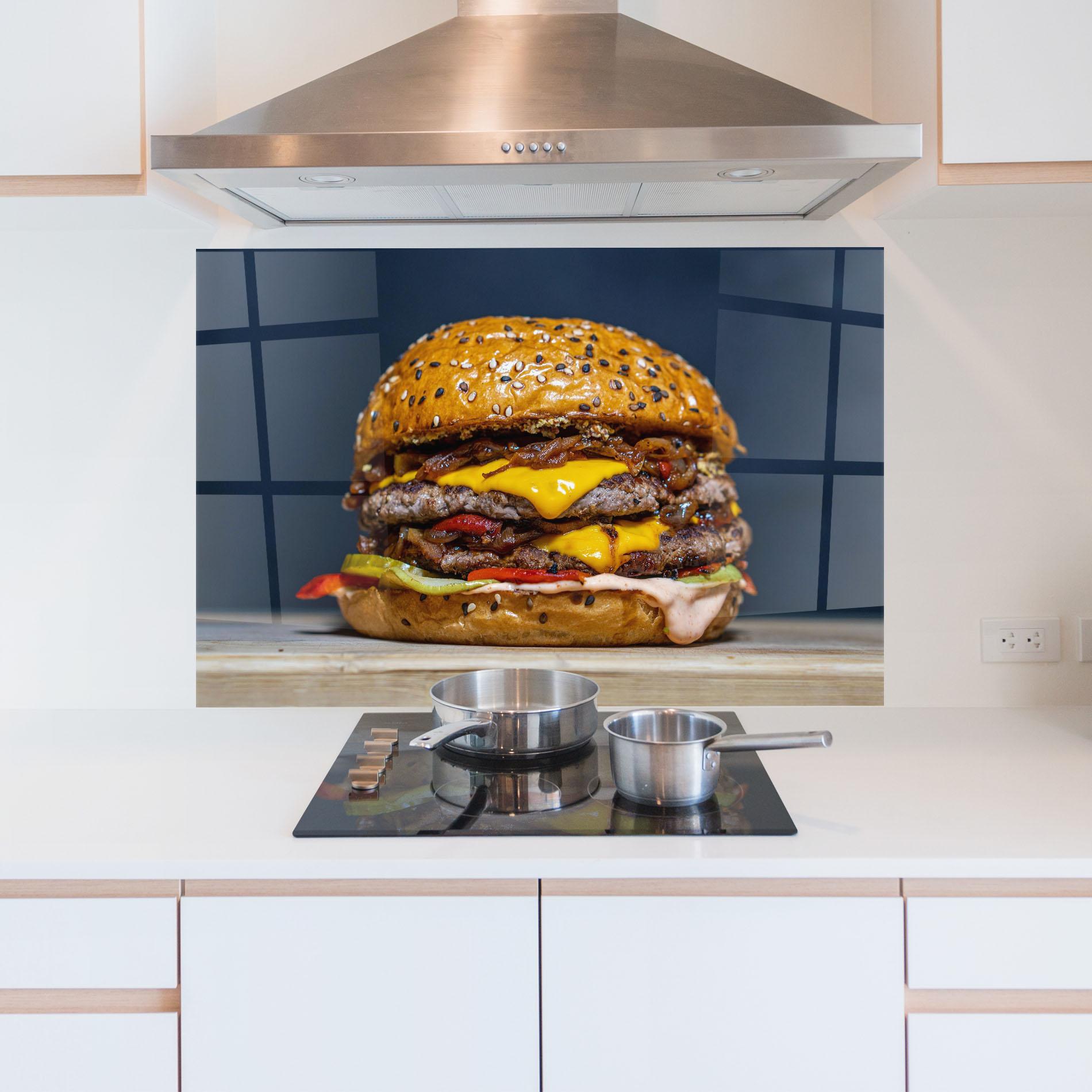 Panou Sticla Bucatarie Tasty Hamburger mockup 5