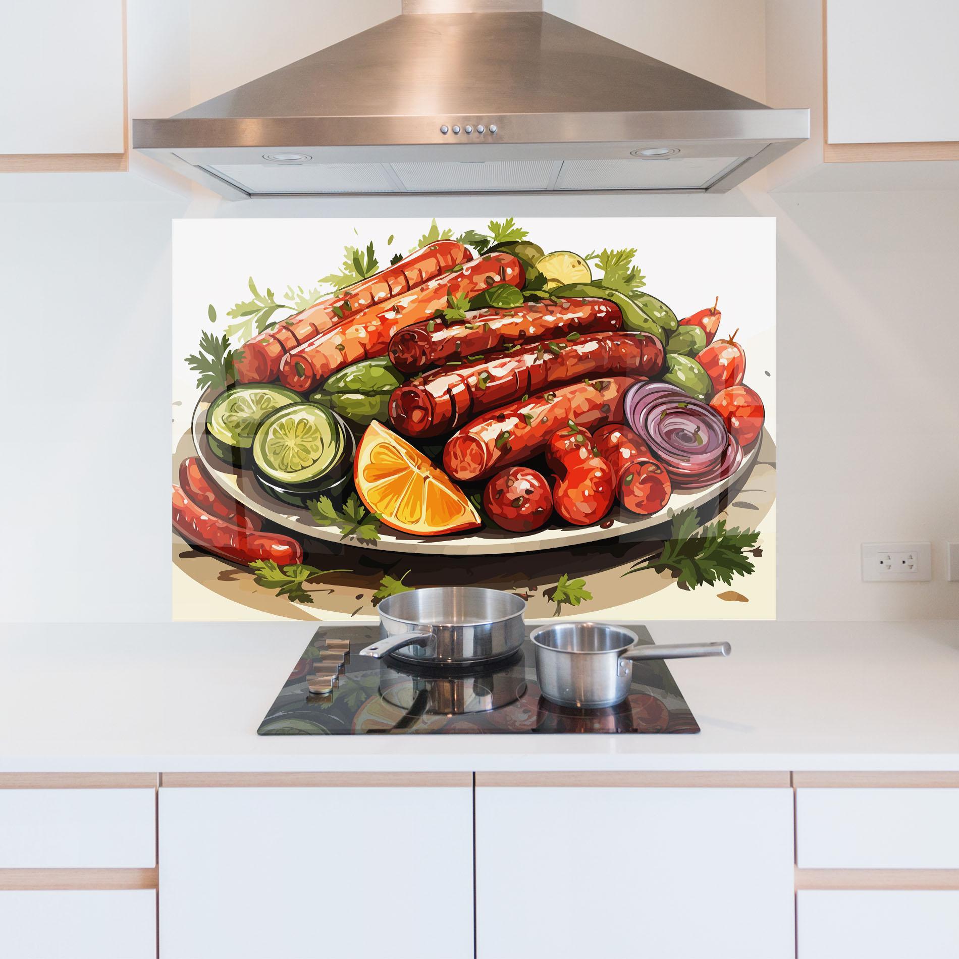 Panou Sticla Bucatarie Tasty Sousages mockup 5