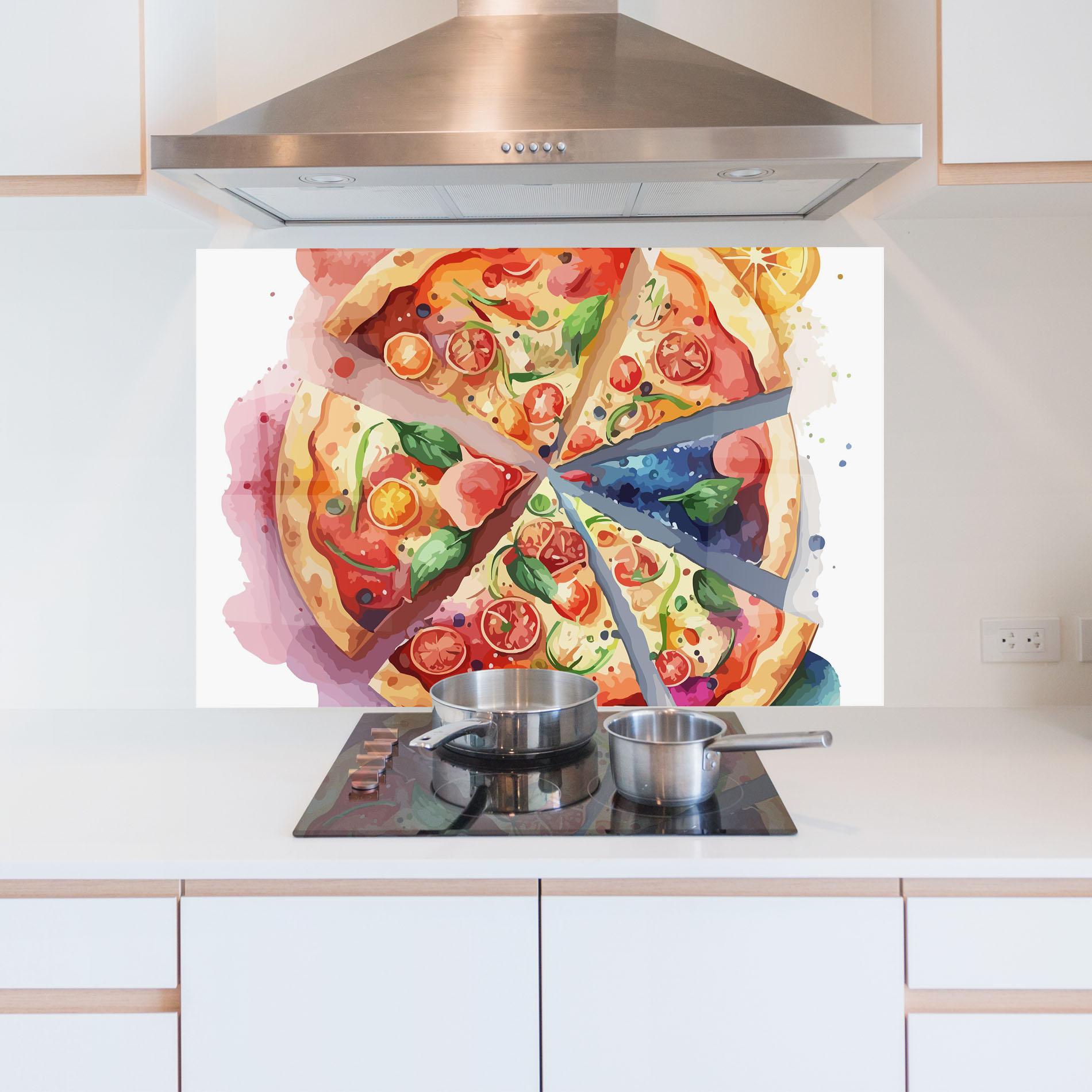 Panou Sticla Bucatarie Watercolor Pizza mockup 5