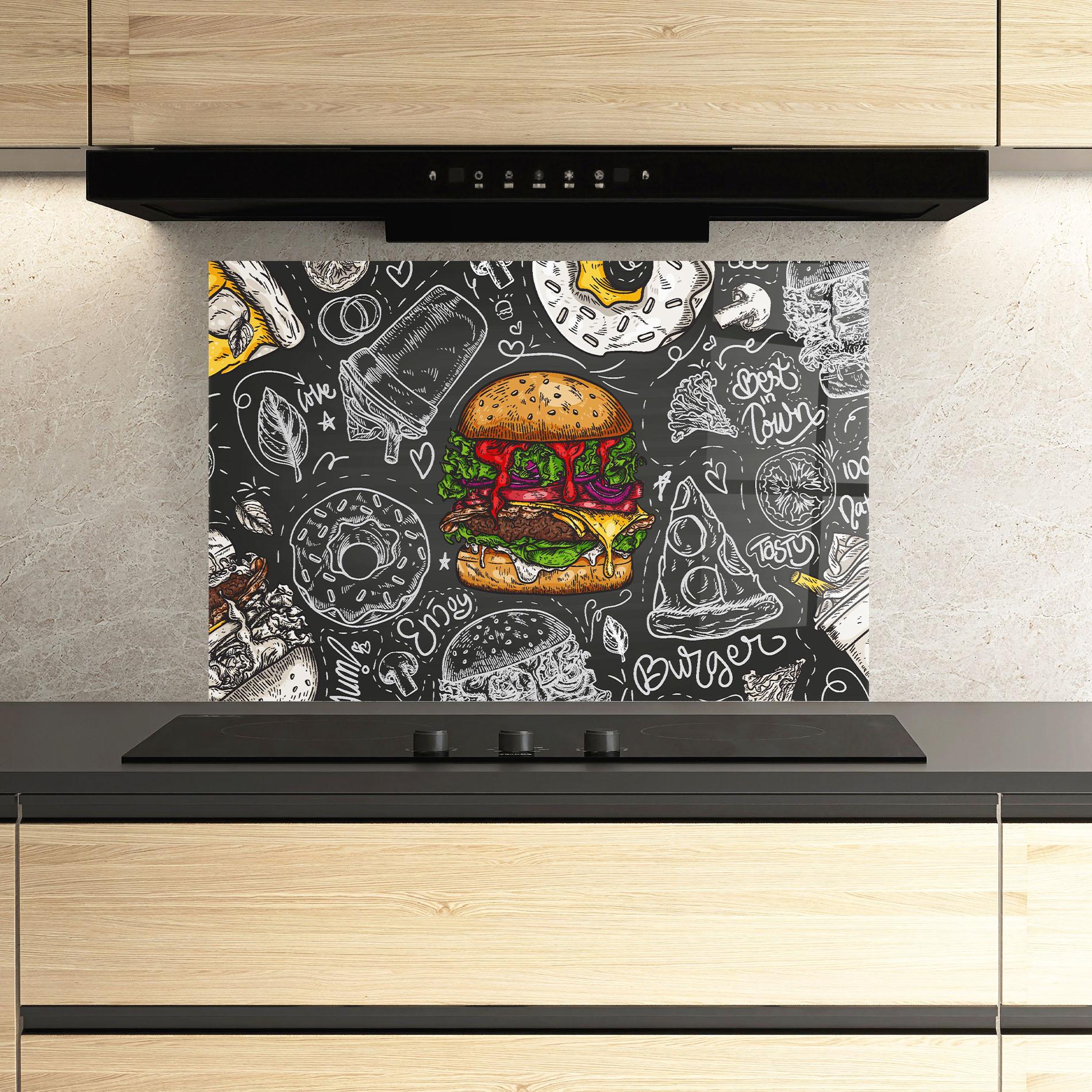 Panou Sticla Bucatarie Color Mix Burger mockup 3