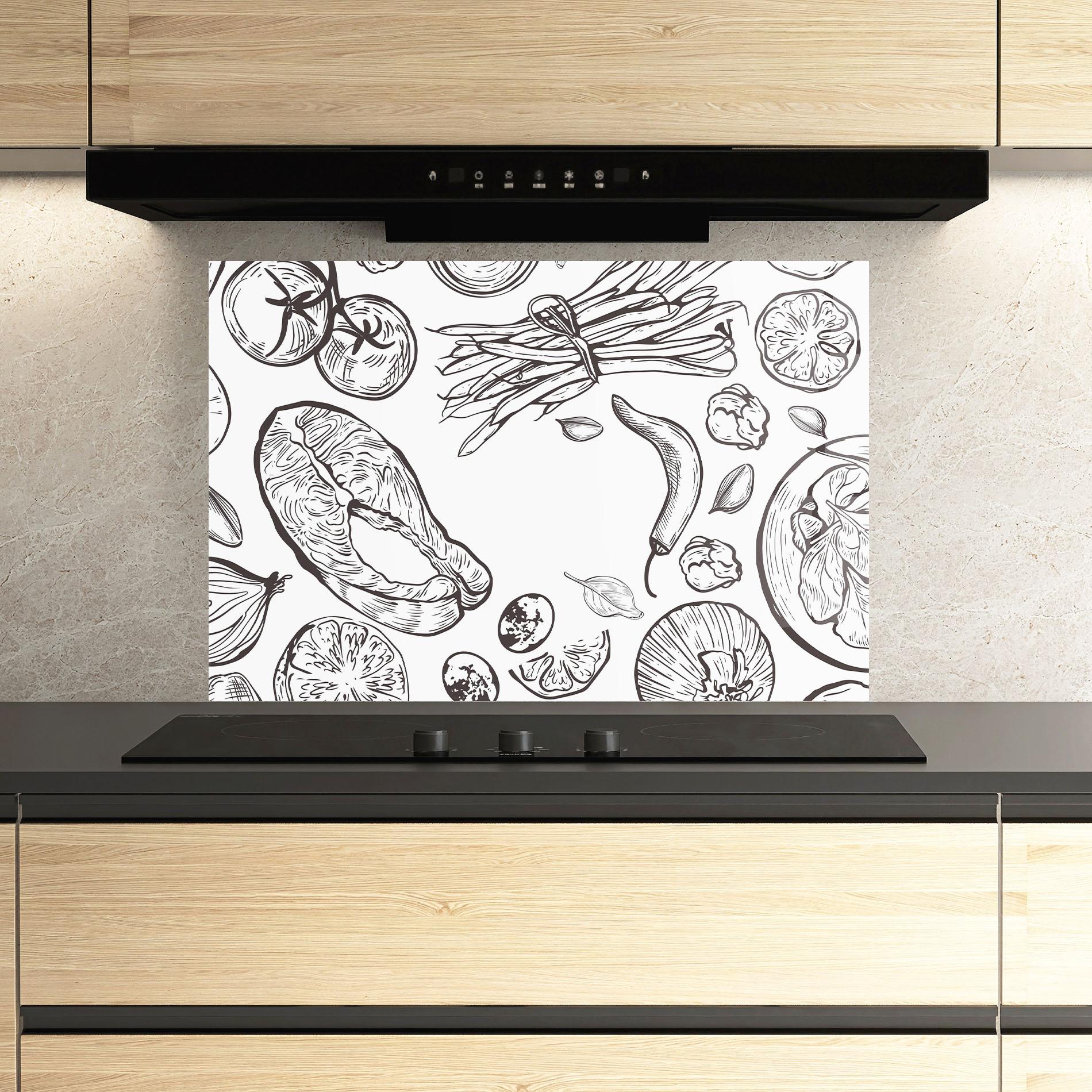 Panou Sticla Bucatarie Grey Line Food mockup 3