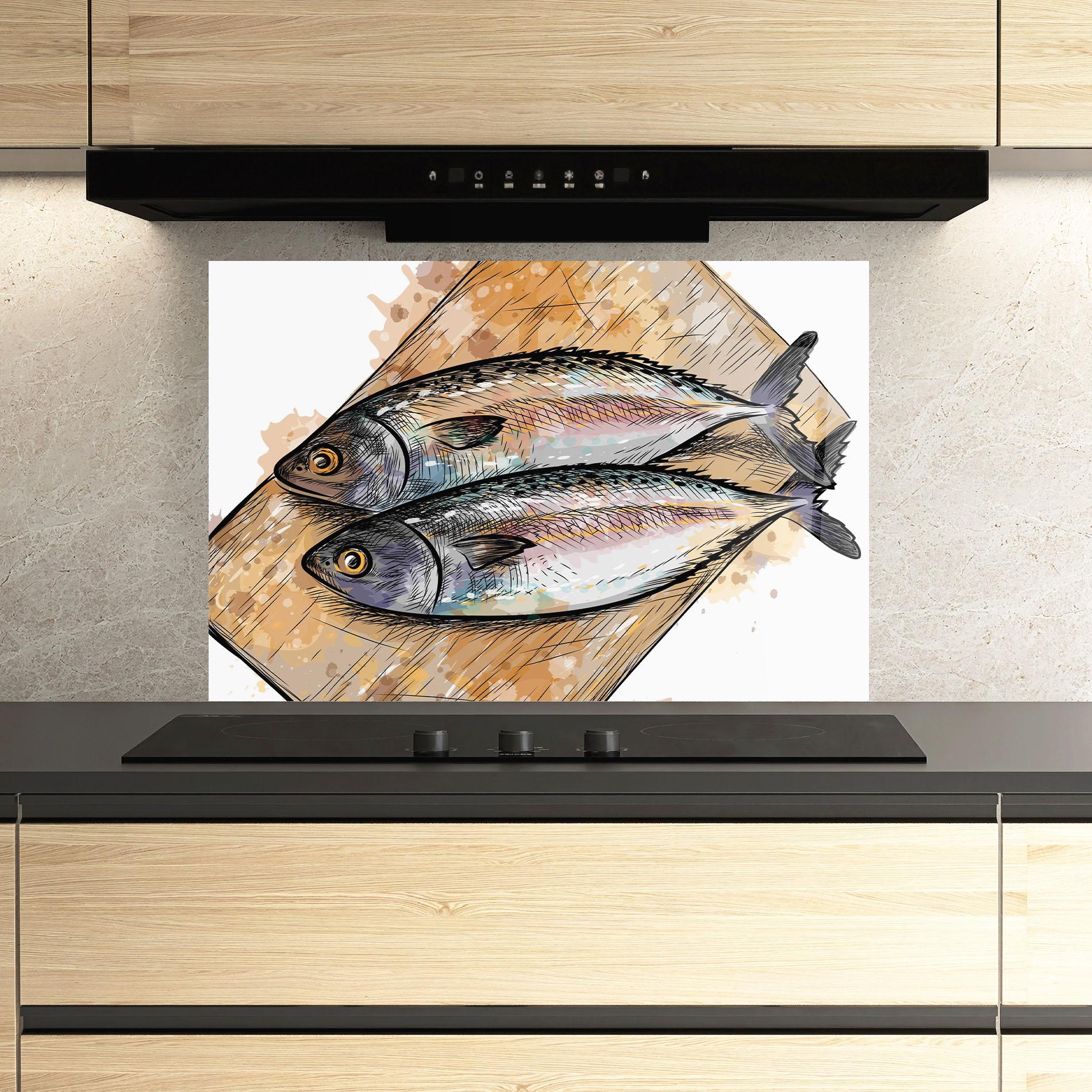 Panou Sticla Bucatarie Grilled Fish mockup 3