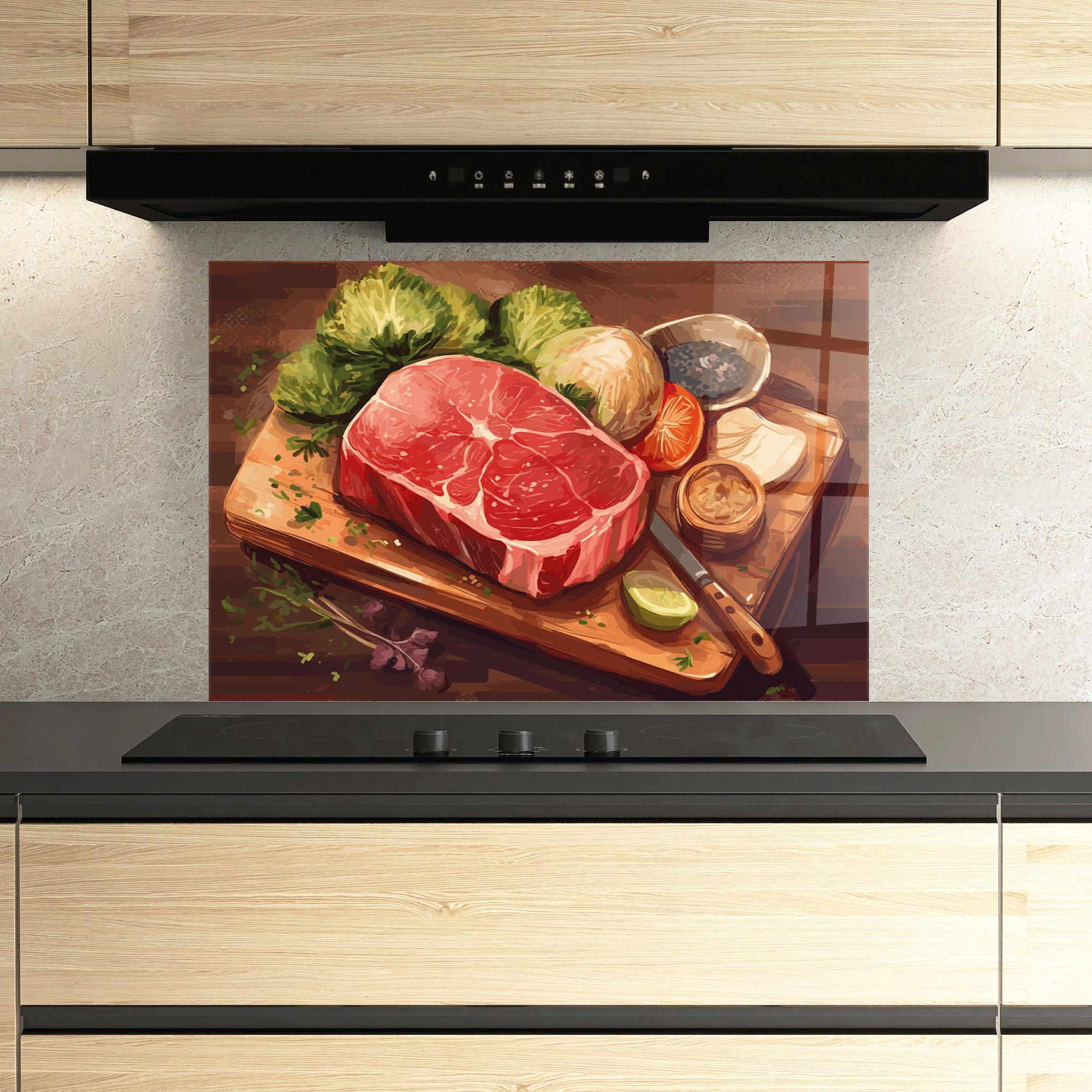 Panou Sticla Bucatarie Meat Preparing mockup 3