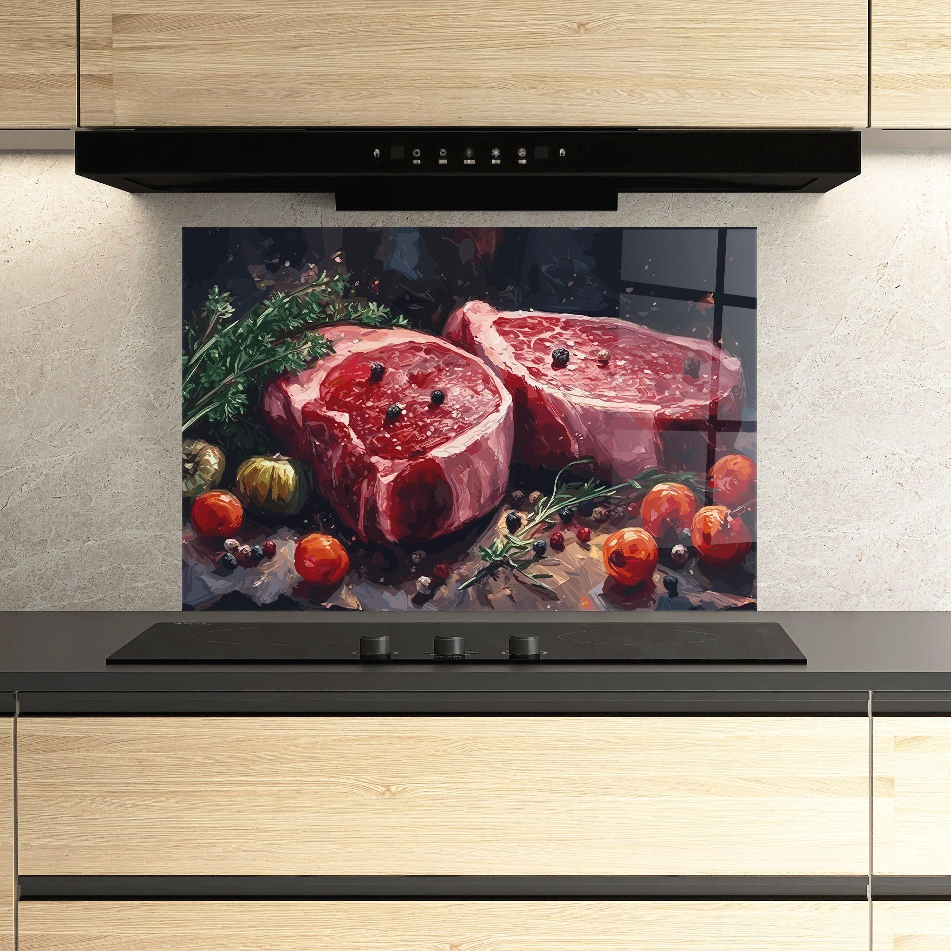 Panou Sticla Bucatarie Meat With Tomatoes mockup 3