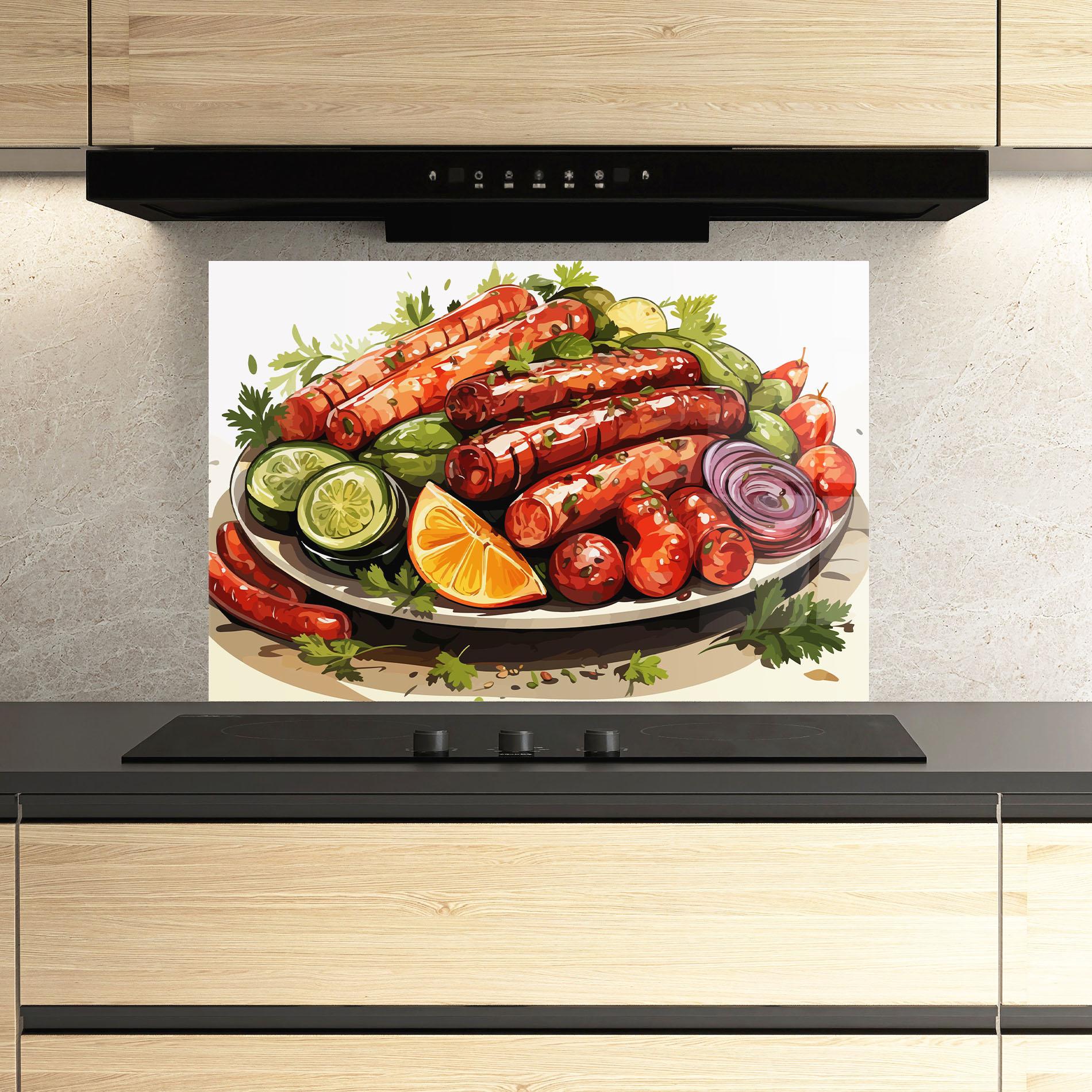 Panou Sticla Bucatarie Tasty Sousages mockup 3