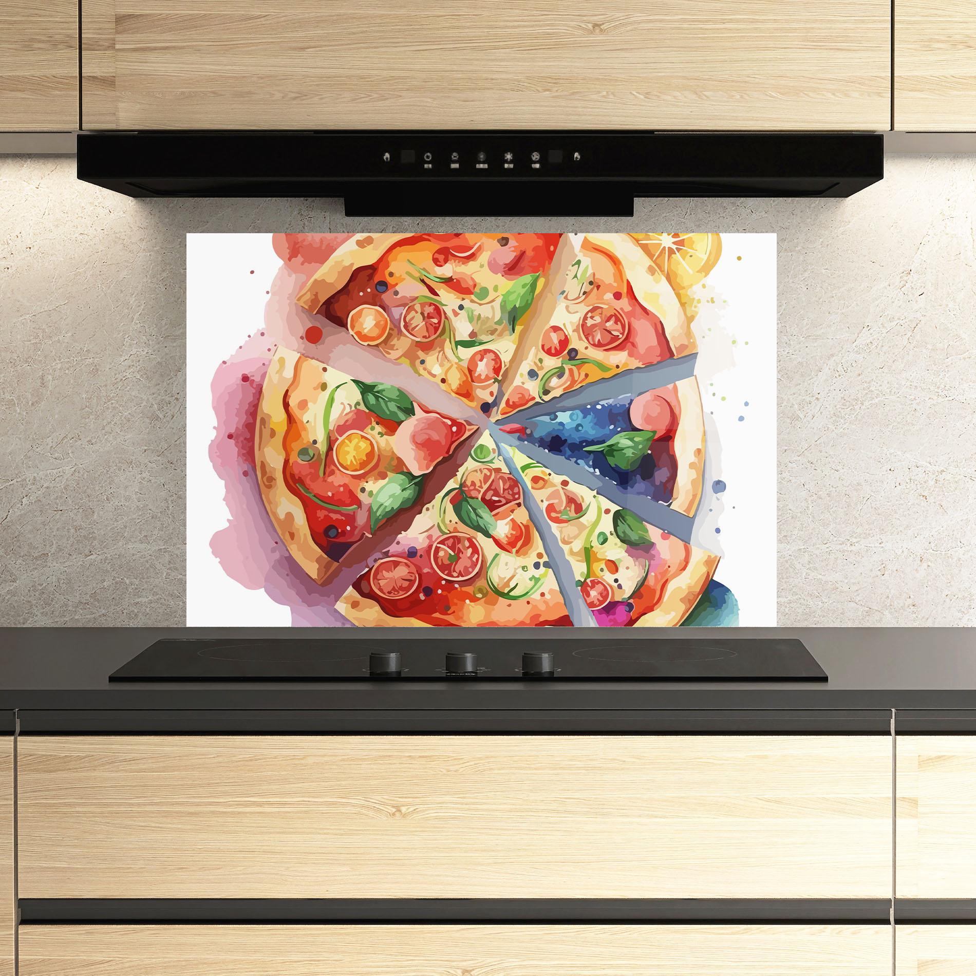 Panou Sticla Bucatarie Watercolor Pizza mockup 3